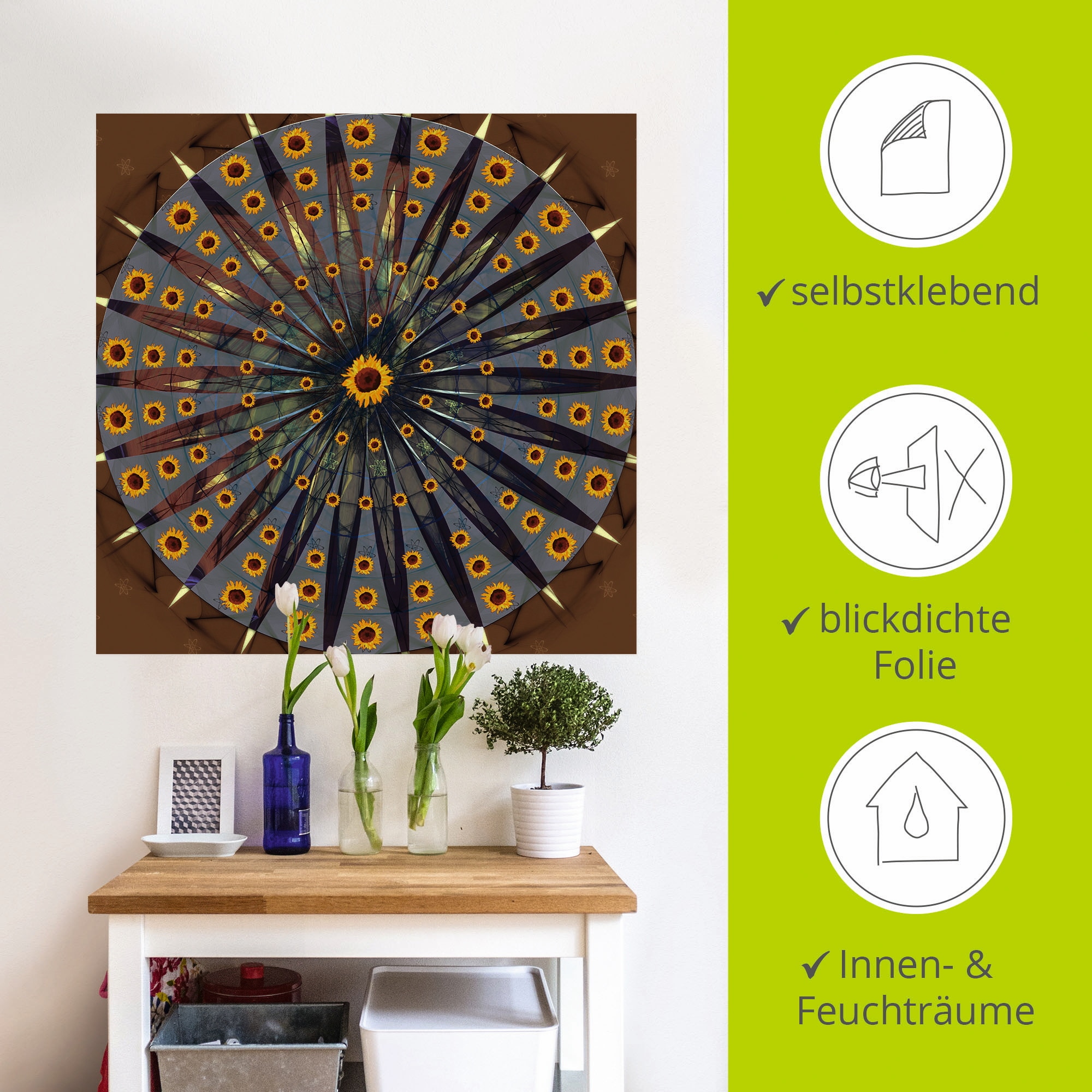 Artland Wandfolie »Mandala - Sonnenblume«, Muster, (1 St.), selbstklebend