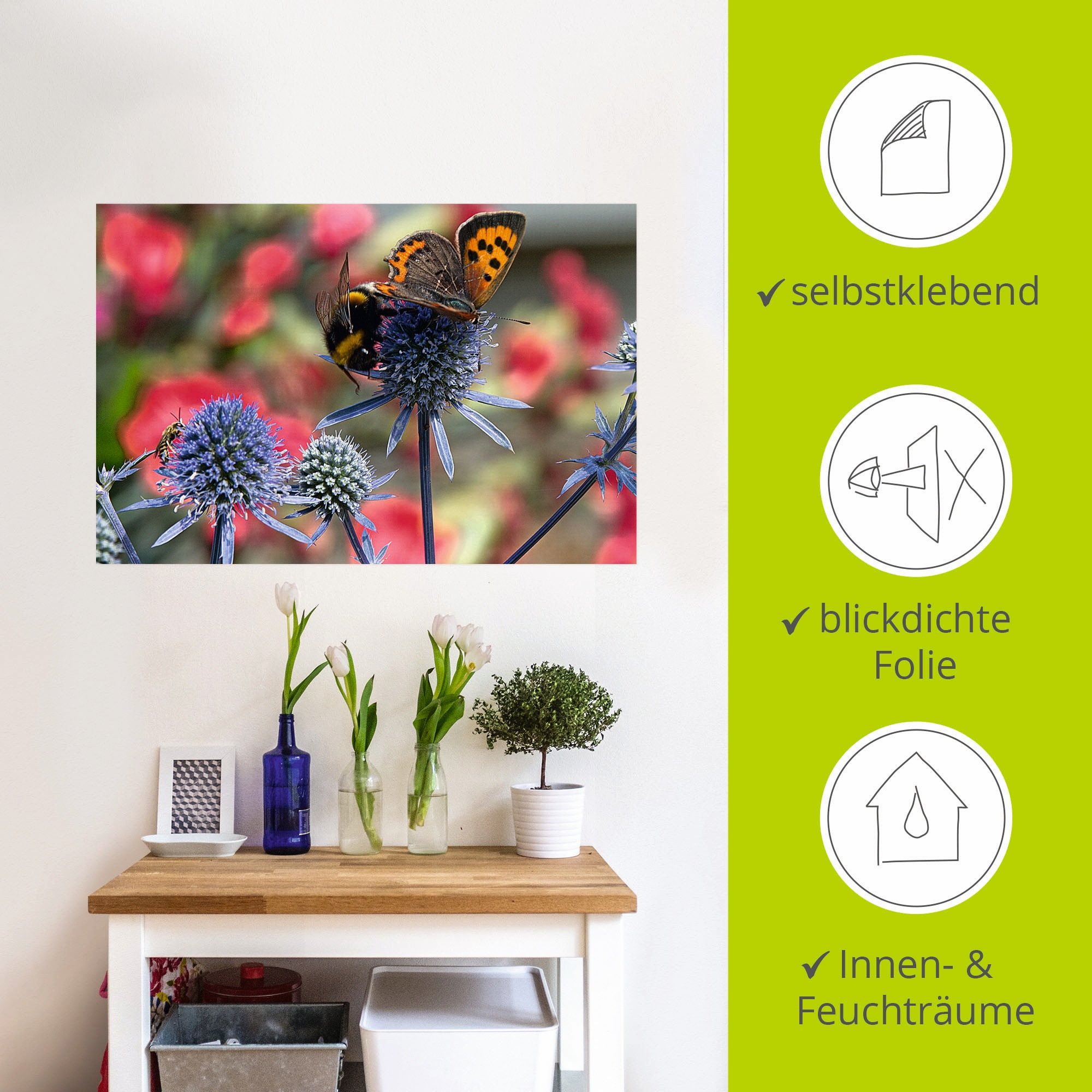 Artland Wandbild »Kleiner Feuerfalter und Hummel«, Insekten, (1 St.), als Alubild, Outdoorbild, Leinwandbild, Wandaufkleber, versch. Größen