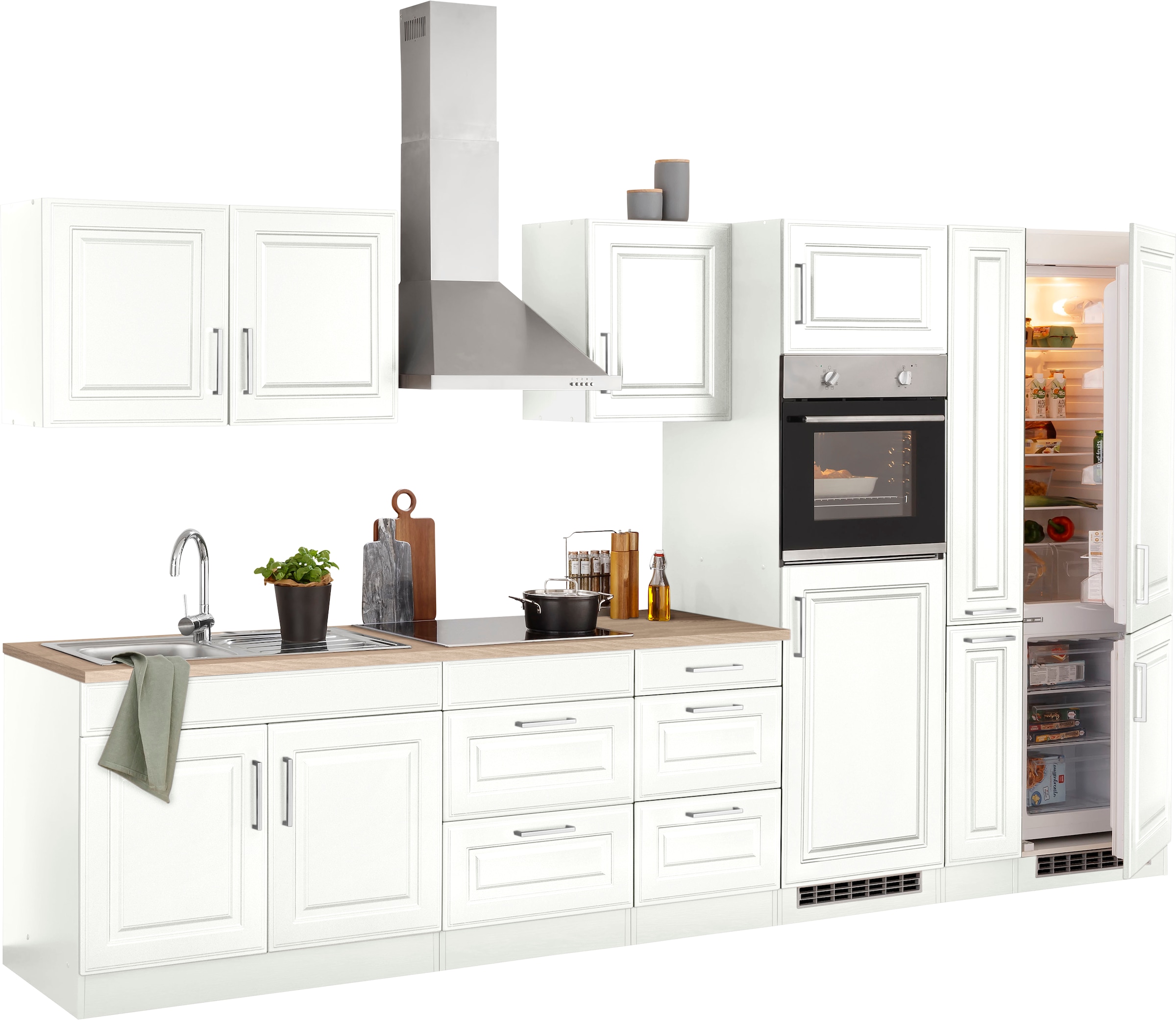 KOCHSTATION Küchenzeile »KS-Stockholm« Breite 360 cm, mit hochwertigen MDF Fronten im Landhaus-Stil