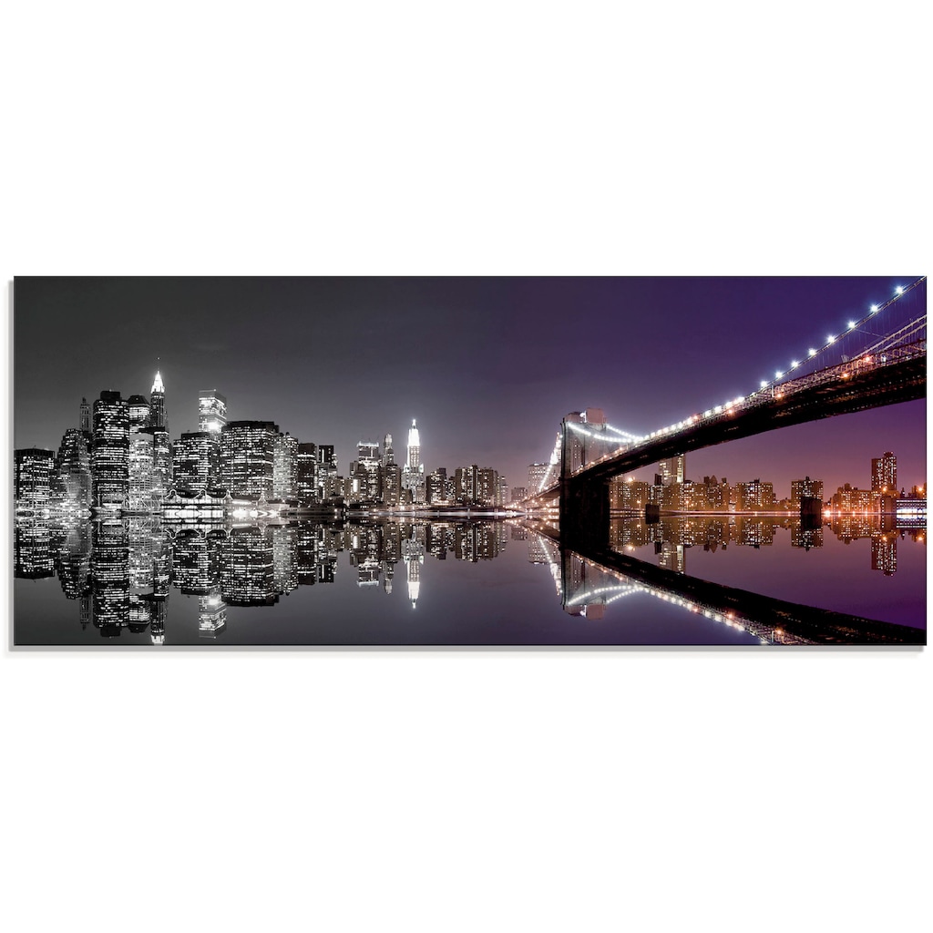 Artland Glasbild »New York Skyline nächtliche Reflektion«, Amerika, (1 St.)
