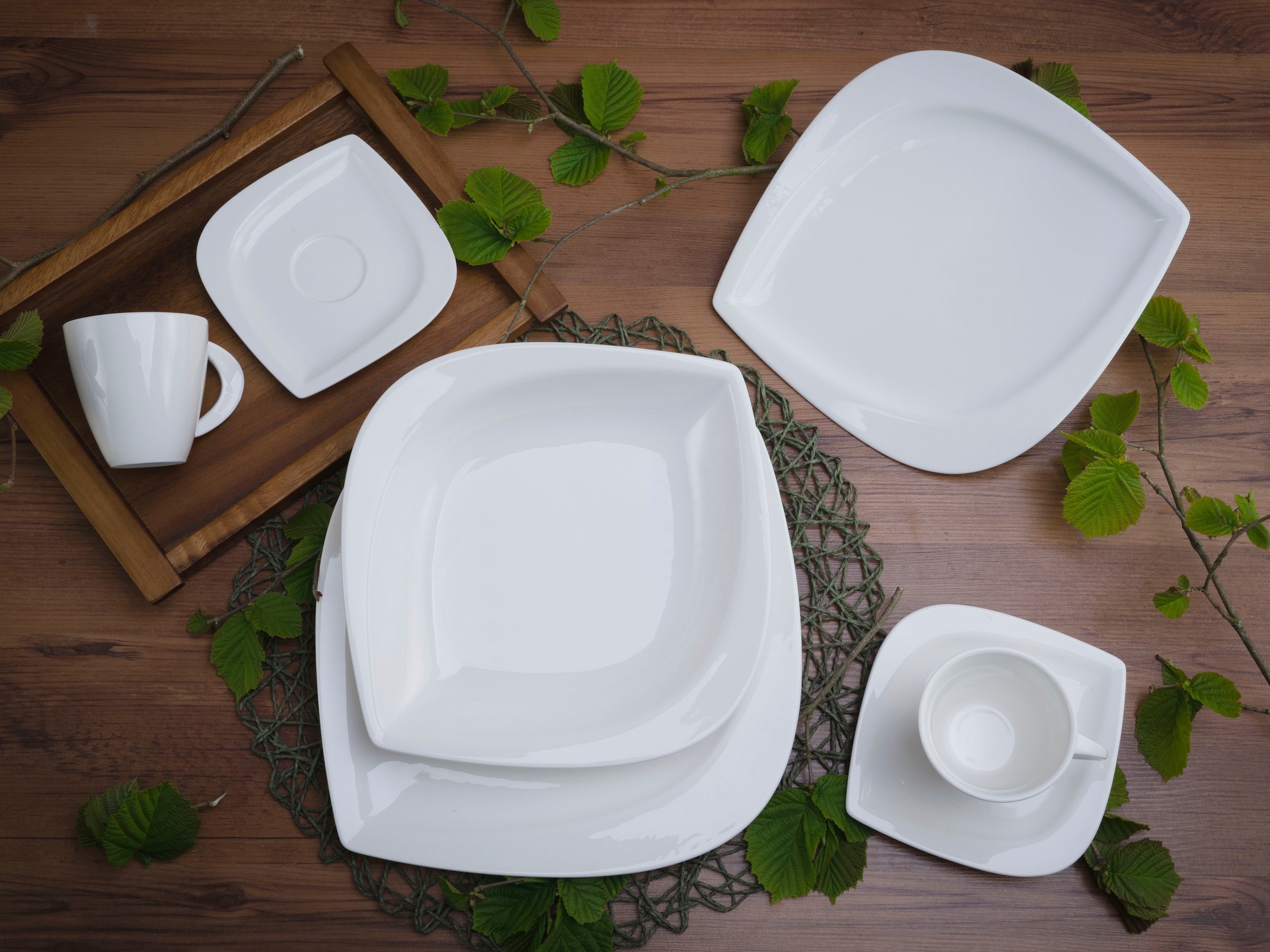 CreaTable Kombiservice »Geschirr-Set Melbourne«, (Set, 30 tlg., Kaffeeservice und Tafelservice im Set, für 6 Personen), Service, elegante Blattform, 30 Teile, für 6 Personen