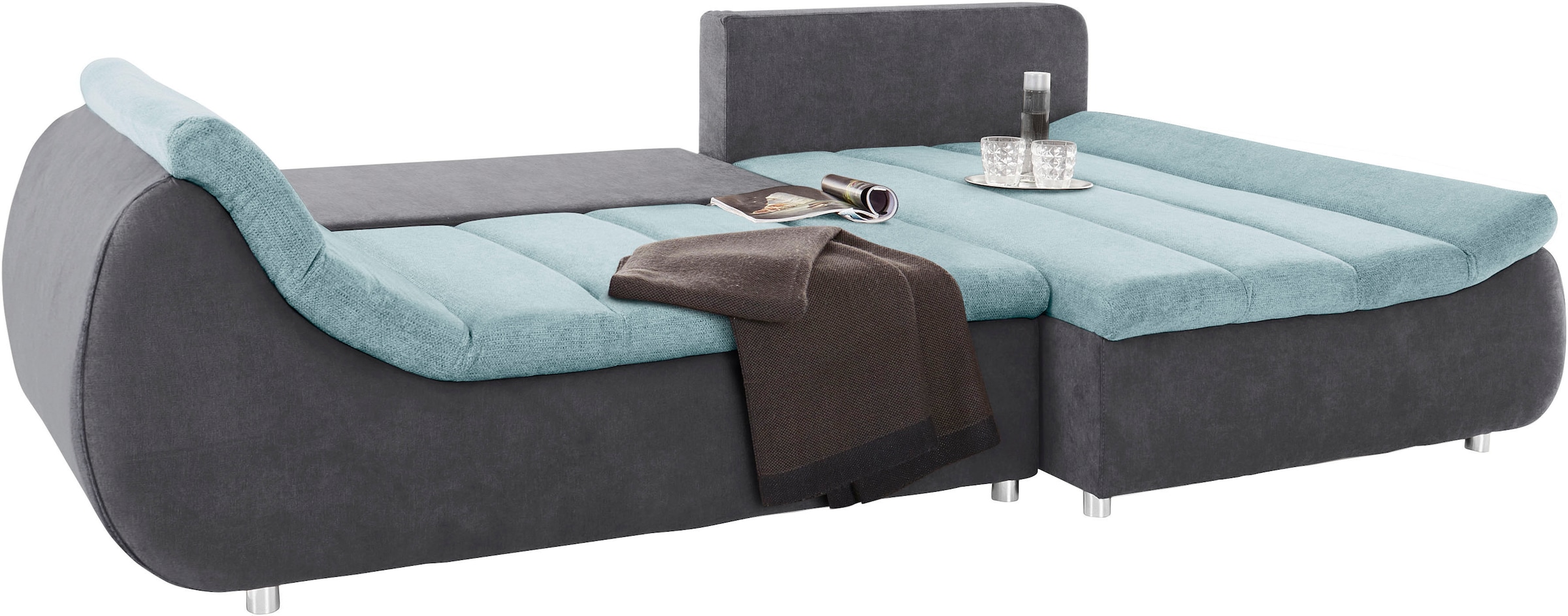 INOSIGN Ecksofa »Imola, elegant und modern, aktuelle Steppung im Sitz, bequem, L-Form«, frei im Raum stellbar, wahlweise mit Bettfunktion und Bettkasten