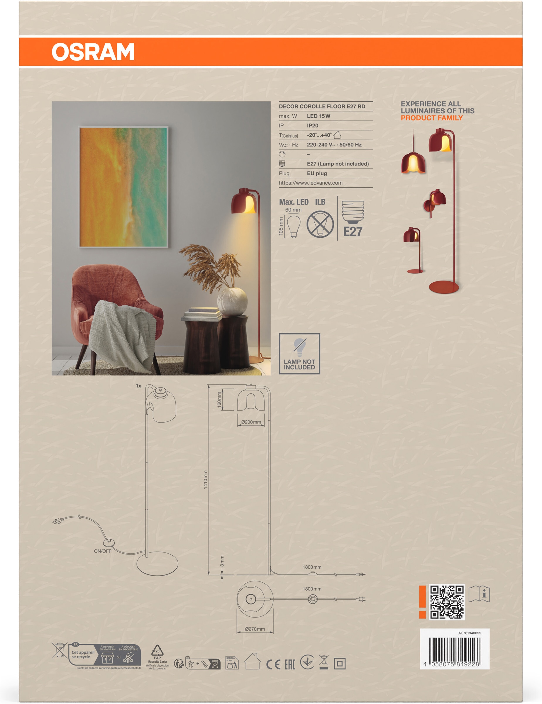 Osram Stehlampe »Decor Corolle« E27 1 Stk. Fassung E27, Stahl und Glas