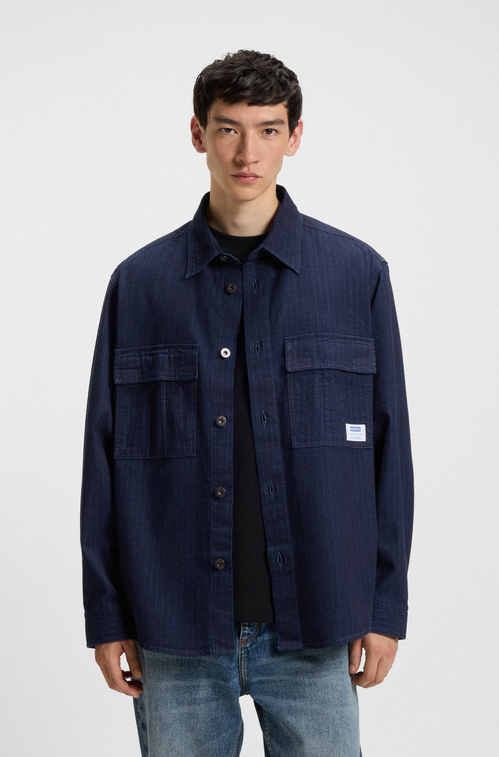 HUGO Blue Langarmhemd "Ebargo", Kentkragen, oversize fit, Denim-Optik günstig online kaufen