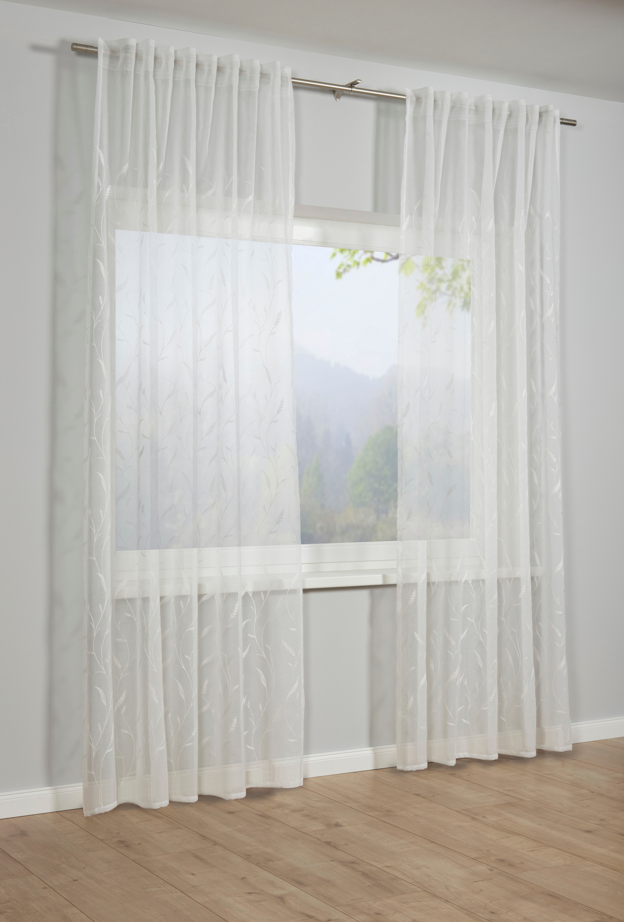 Sehlbach Gardine "Schal Dolly-Voile Ranke" Schlaufen 1 Stk. tlg. mit Gardinenband und verdeckten Schlaufen