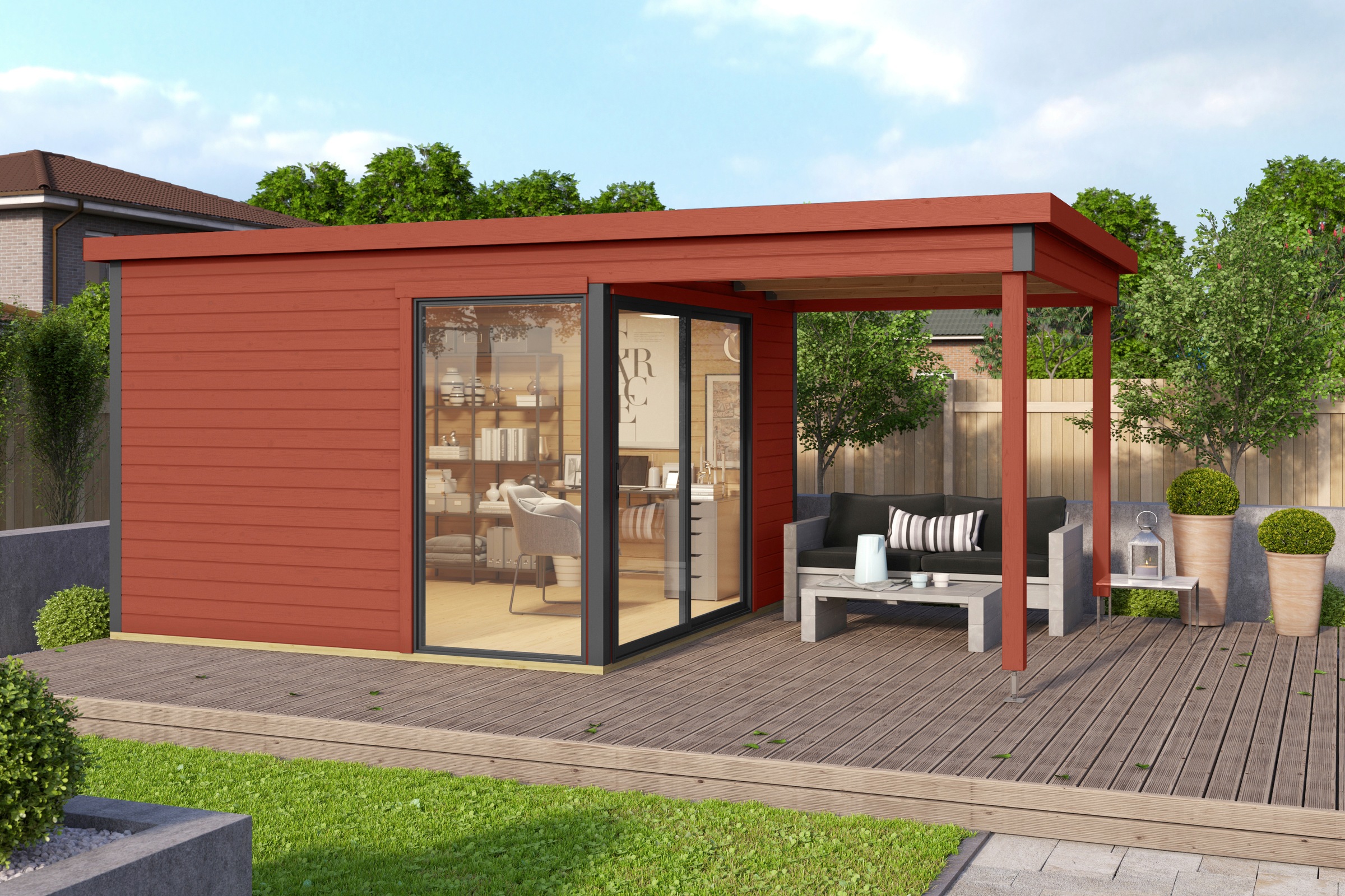 LASITA MAJA Gartenhaus "Domeo 2, Schwedenrot" mit Dachverlängerung günstig online kaufen