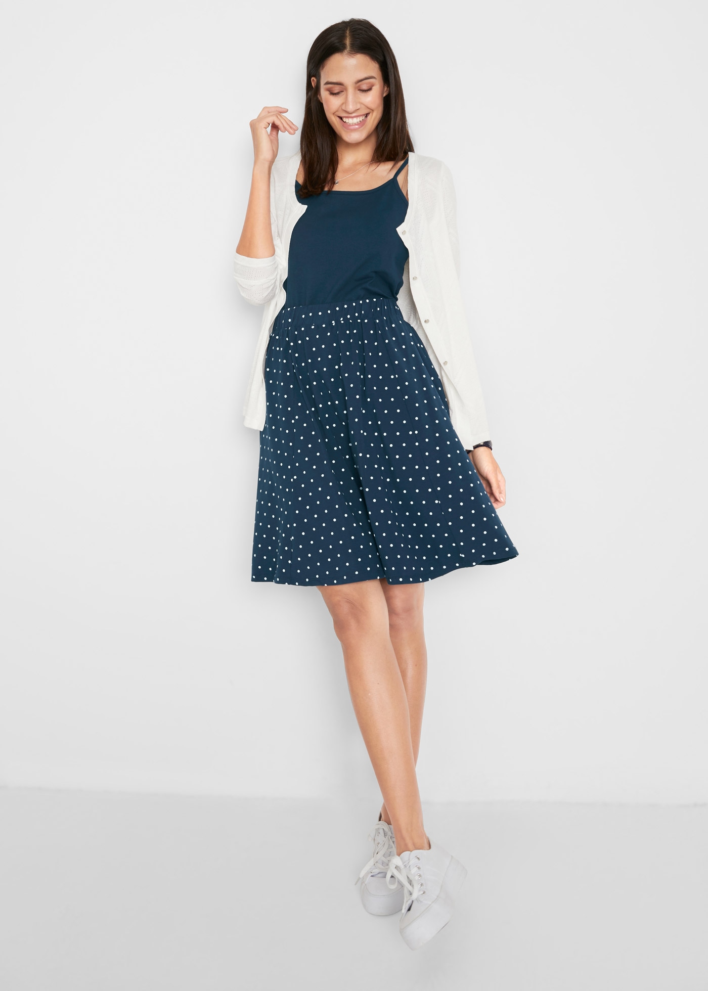 bonprix Jerseyrock Packung, 2 Stk. aus Baumwollmischung, A-Linie Passform, mit Gummizug