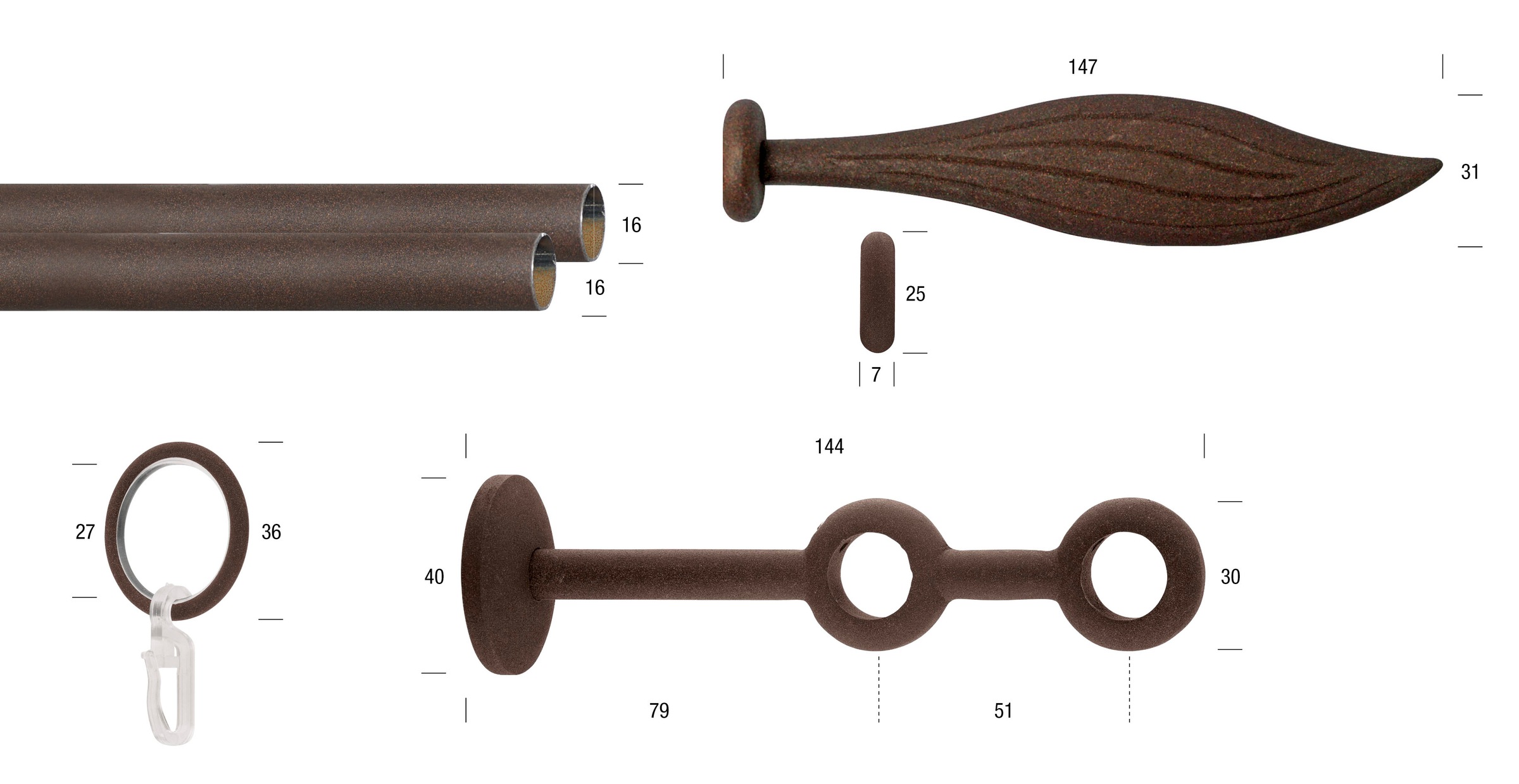 Thumbnail - GARESA Gardinenstange "ESPERANCA" Ø 16 mm 2 läufig-läufig Wunschmaßlänge;Träger;Endstücke;Befestigungsmaterial;Montagean...