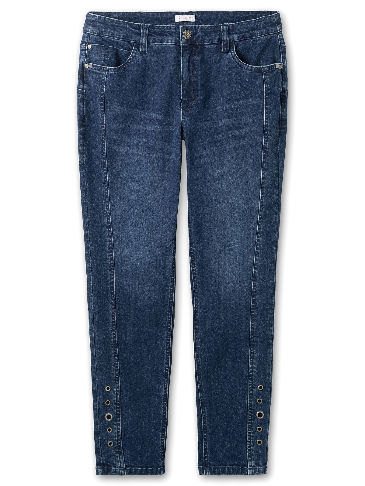 Sheego Stretch-Jeans Five-Pocket-Form »Große in | BAUR bestellen Zierösen, Größen«, mit