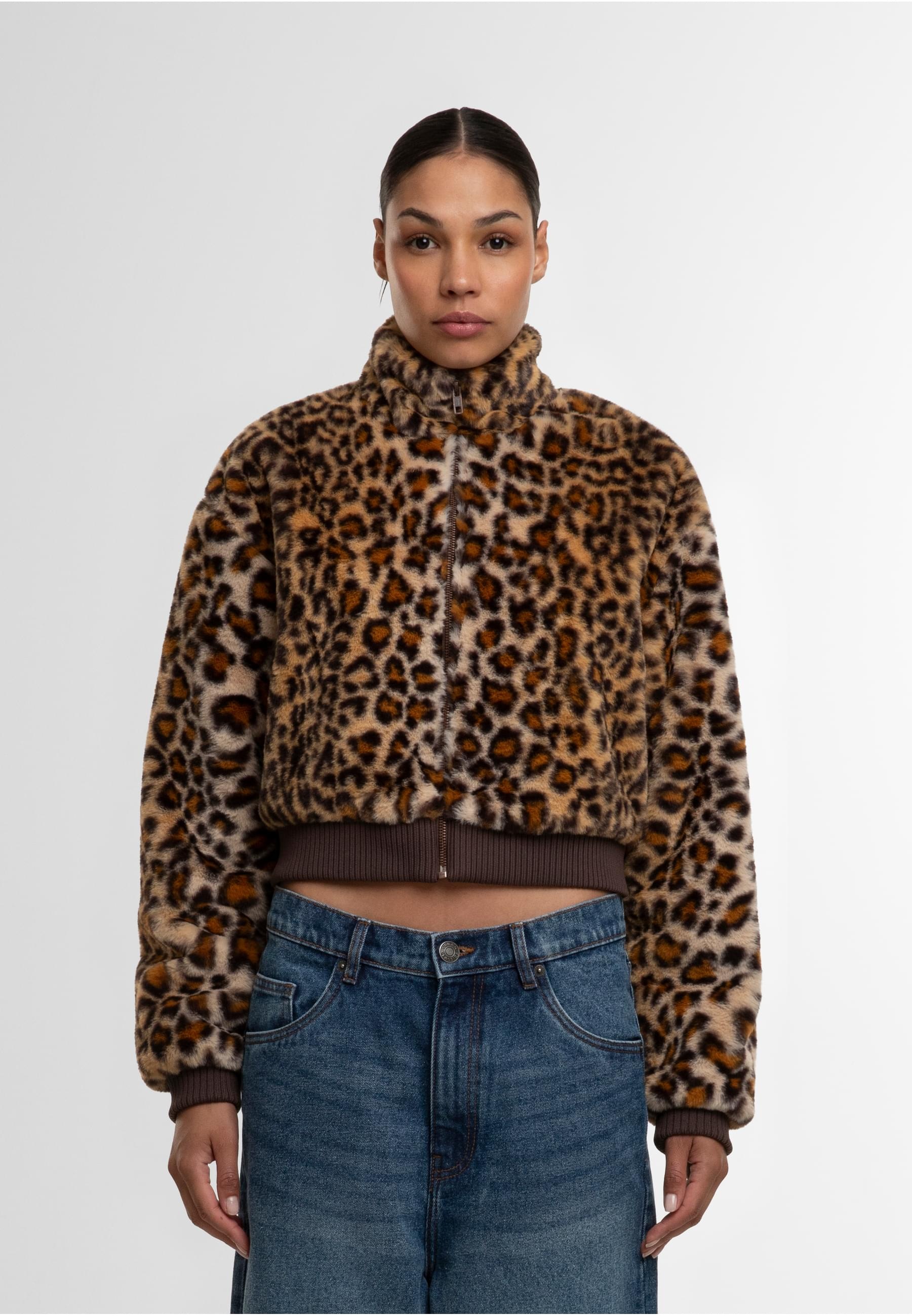 URBAN CLASSICS Allwetterjacke »Urban Classics Ladies Cropped Faux Fur Leo Jacket«, (1 St.), ohne Kapuze