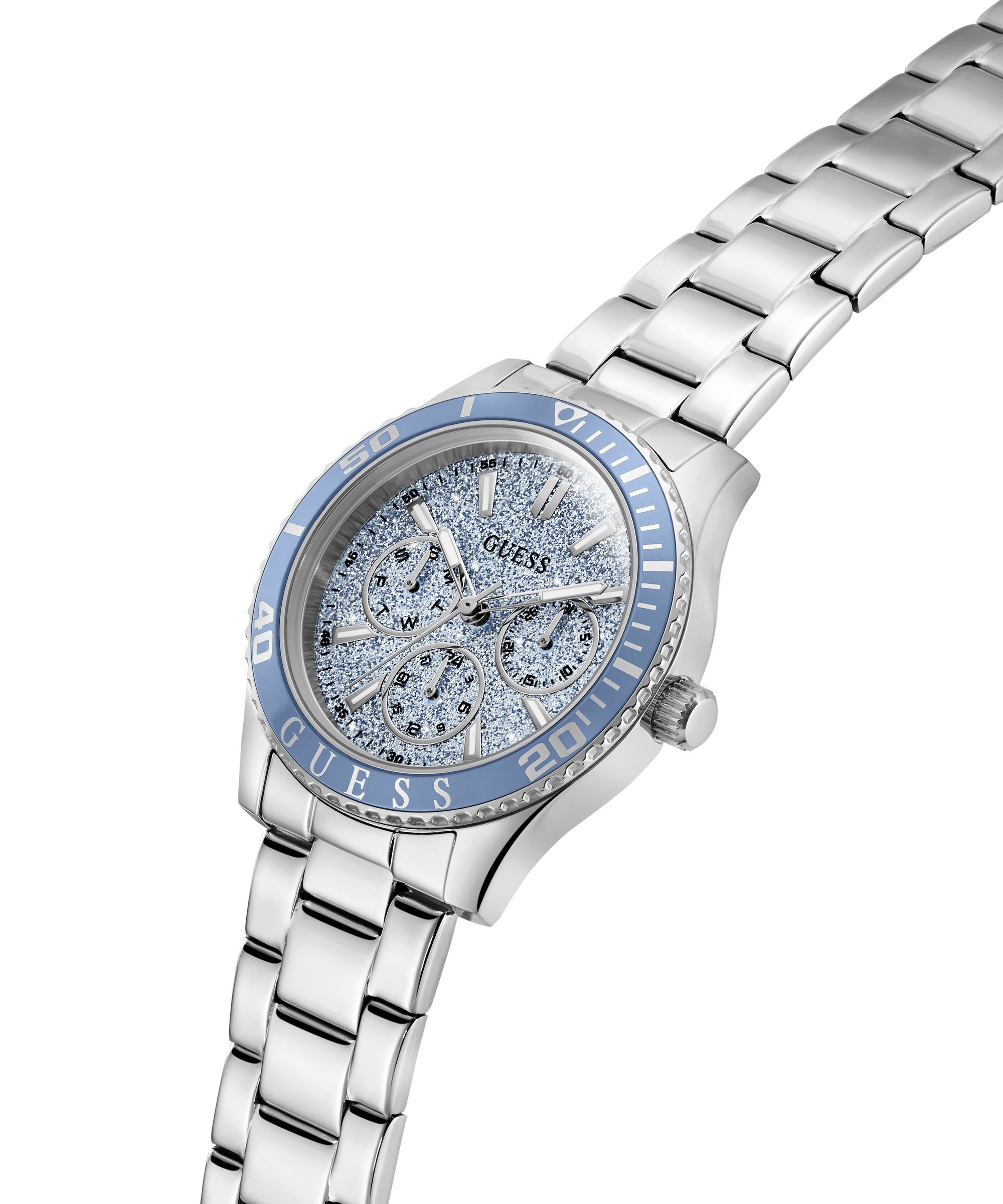 Guess Multifunktionsuhr »MARIANA« Quarzuhr, Armbanduhr, Damenuhr, Edelstahlarmband, analog, Wochentag