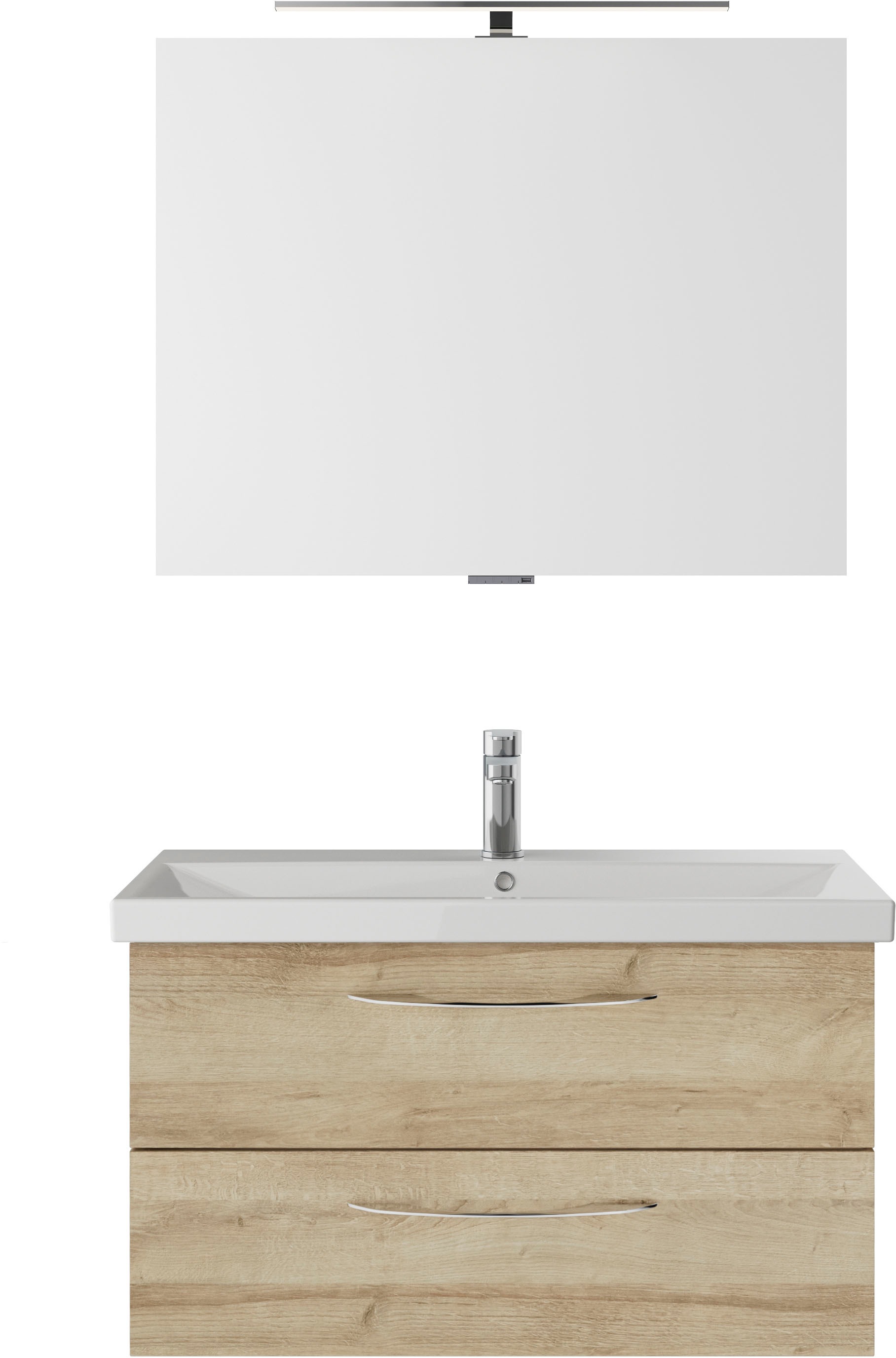 Saphir Badmöbel-Set »Serie 4035 2-teilig, Keramikwaschtisch mit LED-Spiegel, 90 cm breit«, (Set), Badezimmer-Set inkl. Türdämpfer, 2 Schubladen, Waschplatz