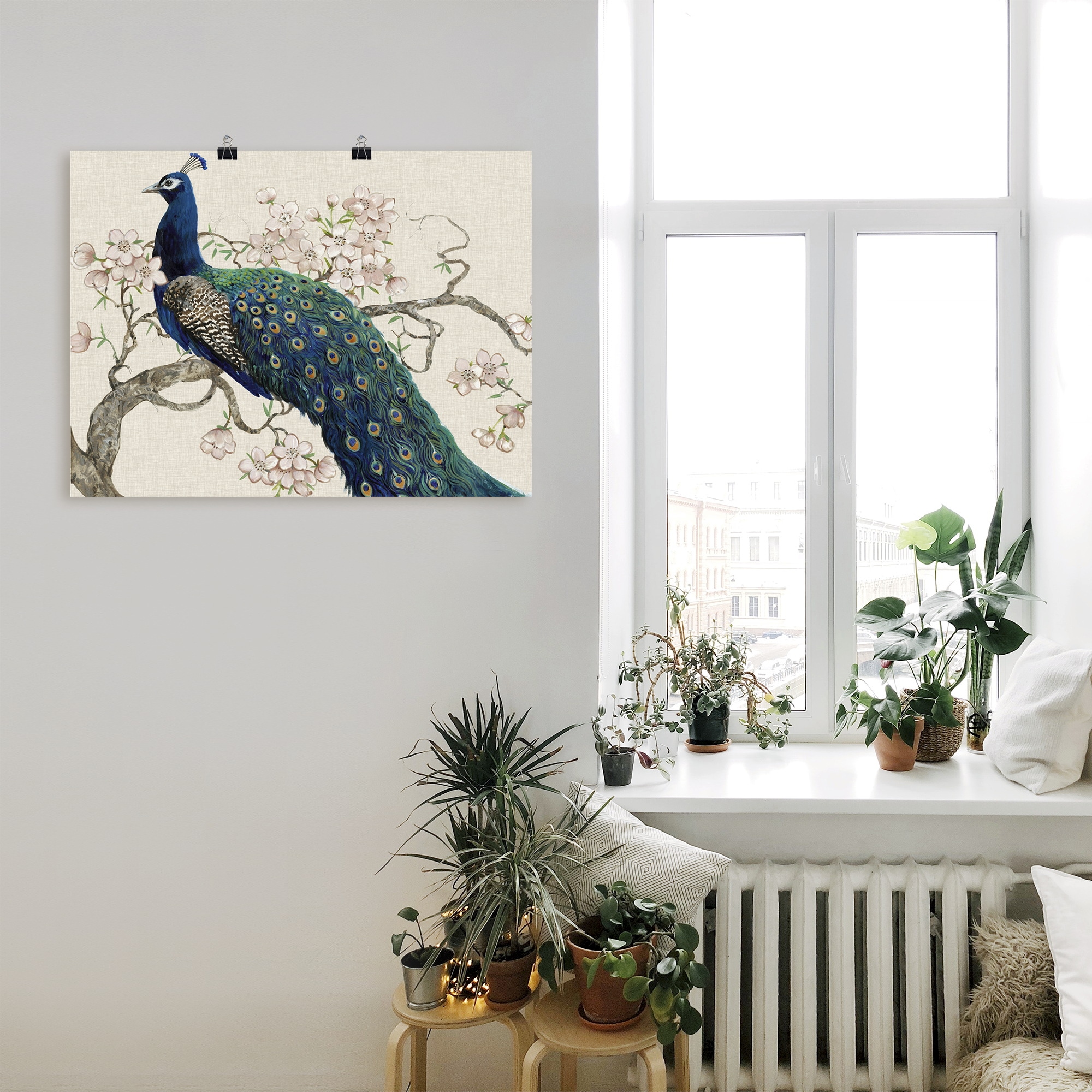 Artland Wandbild »Pfau & Blüten II« Vögel 1 Stk. tlg. als Alubild, Outdoorbild, Leinwandbild, Poster in verschied. Größen