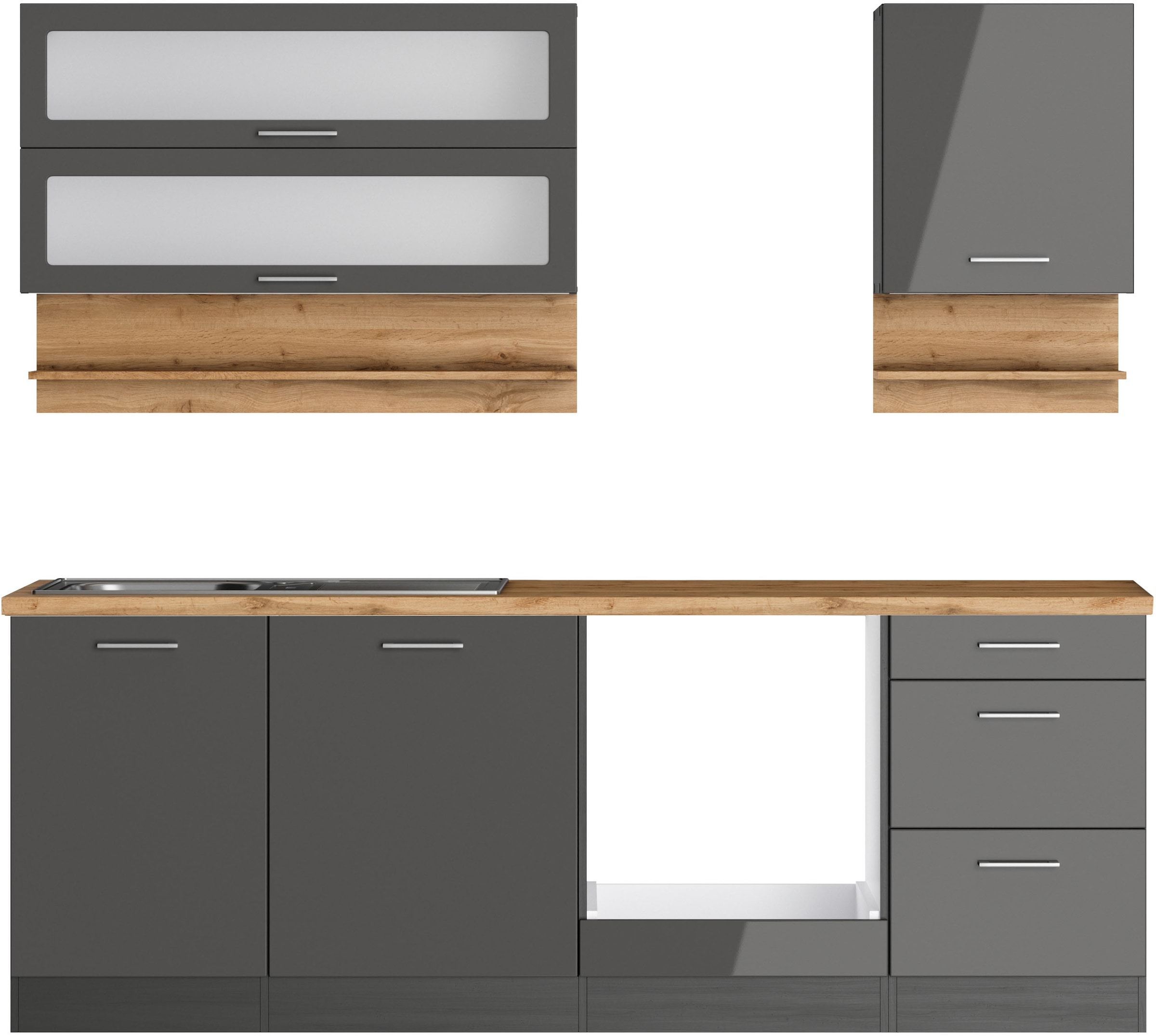 KOCHSTATION Küchenzeile "KS-Milan", 220 cm breit, robuste Metallauszüge, vi günstig online kaufen