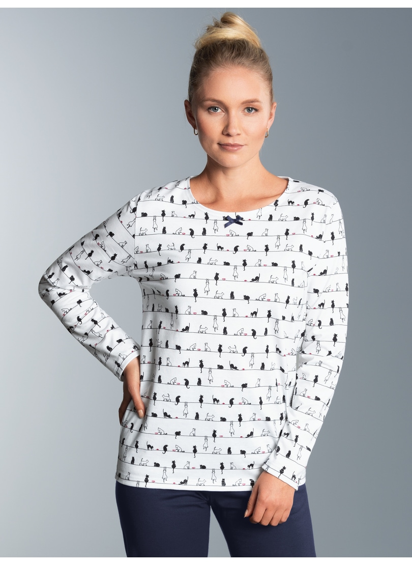 Schlafanzug »TRIGEMA Langarmshirt mit Katzenmotiv«, (1 tlg.)