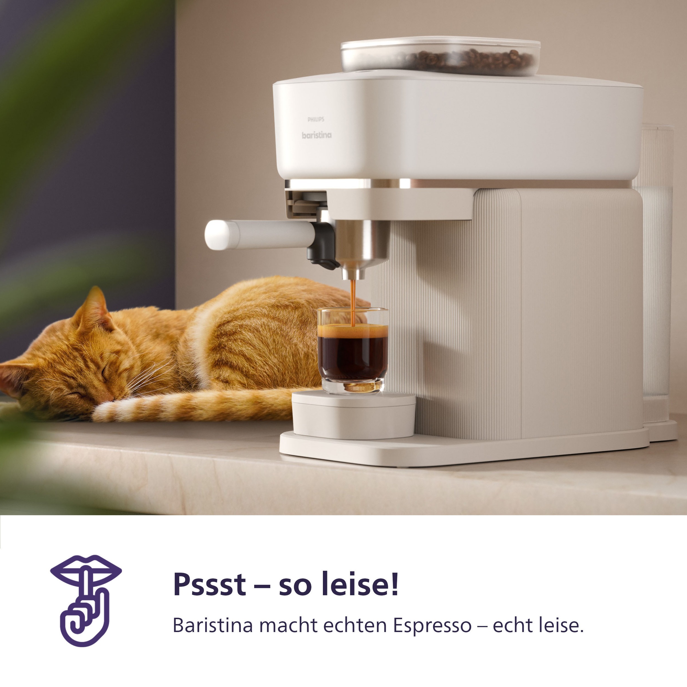 PHILIPS baristina Espressomaschine »BAR308/00 mit Mahlwerk für ganze Bohnen, Milchaufschäumer inkl.« 16 bar Pumpendruck, Naturweiß​
