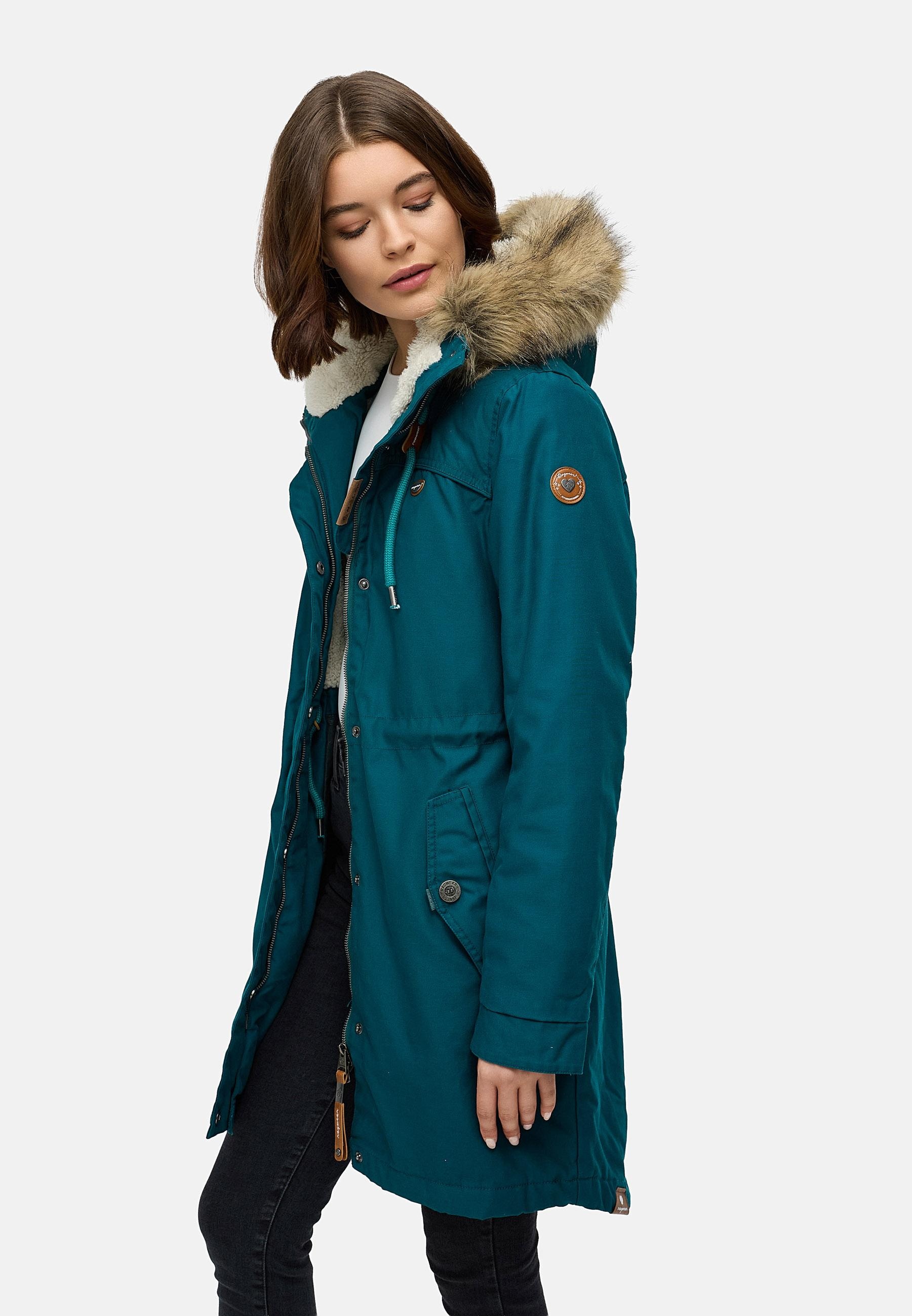 Ragwear Winterjacke »Tawny« mit Kapuze stylischer Winterparka mit großer Kapuze und Kunstfellkragen