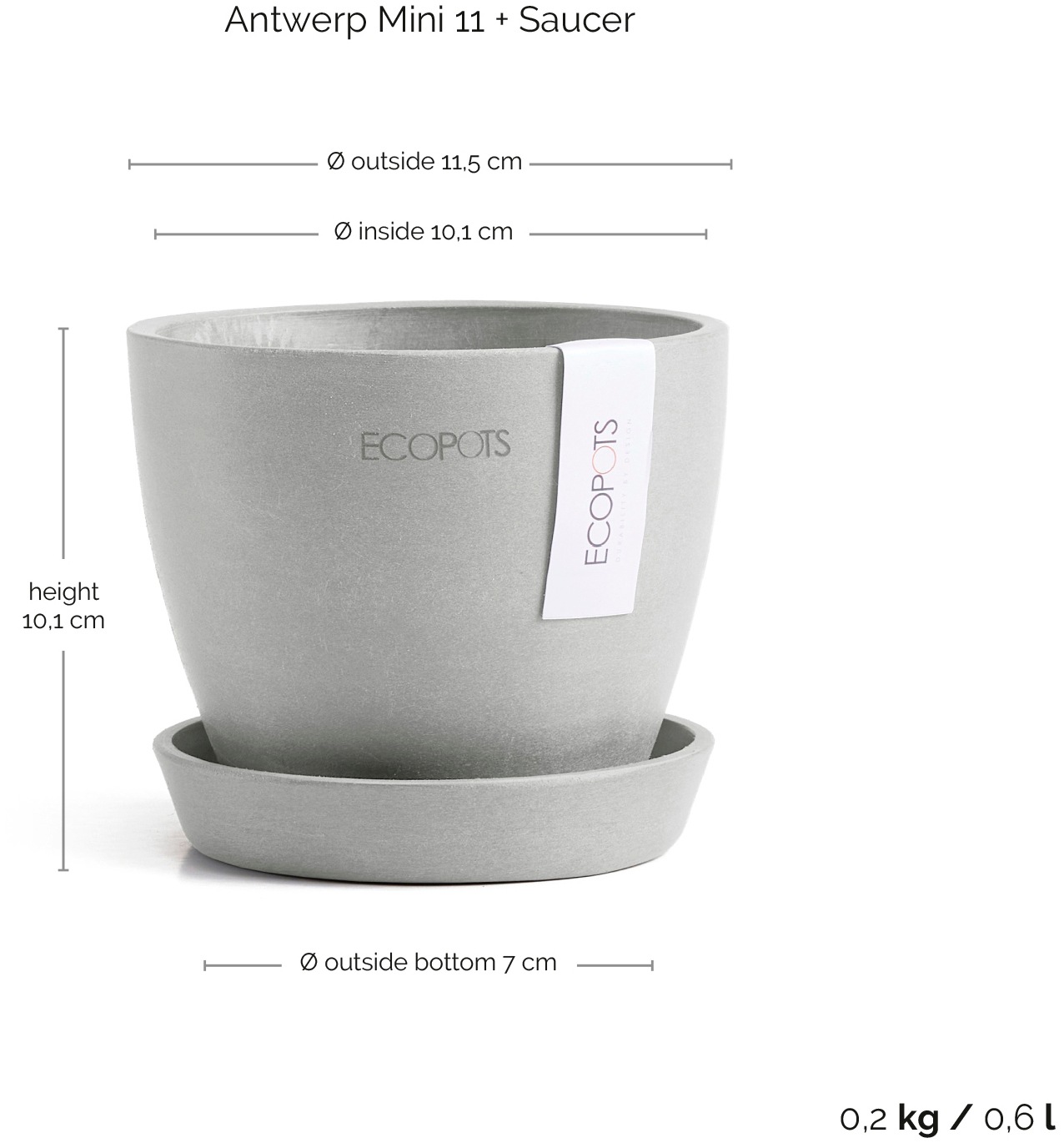 ECOPOTS Blumentopf »Antwerp Mini 11 Weißgrau«, für den Innenbereich