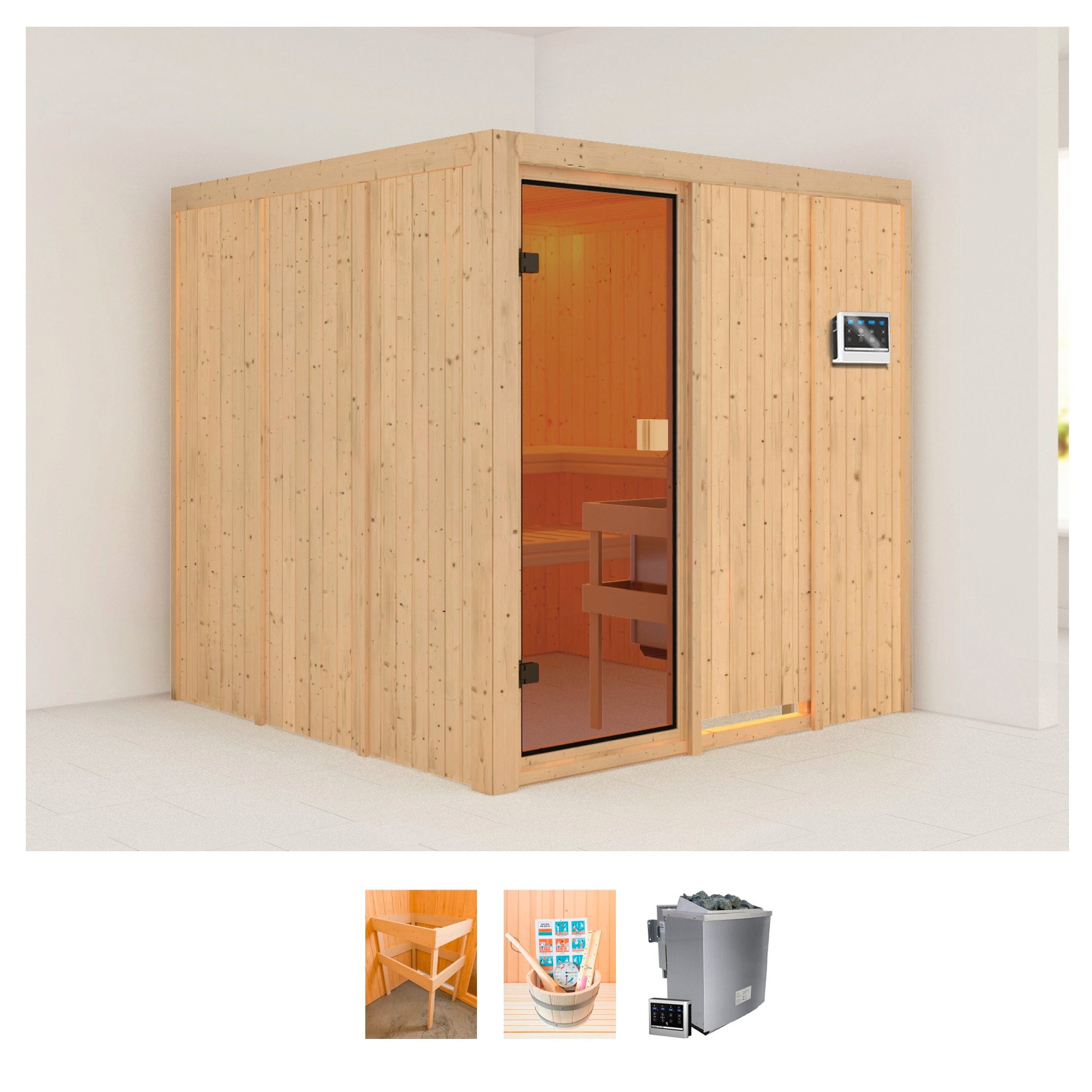 welltime Sauna »Oana«, (Set), 9-kW-Bio-Ofen mit ext. Steuerung, mit 6-tlg. Zubehörset kaufen