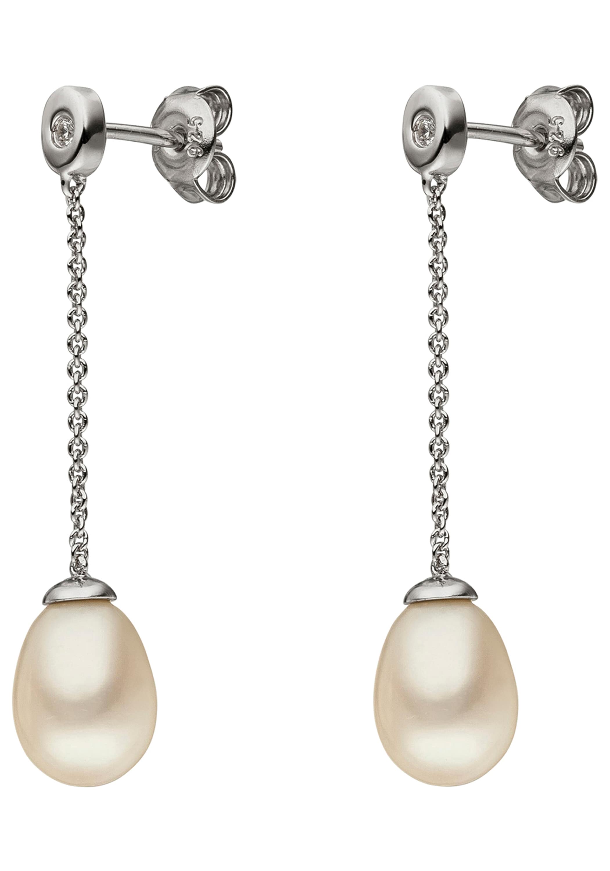 JOBO Perlenohrringe »Ohrstecker mit Perle hängend« 925 Silber rhodiniert