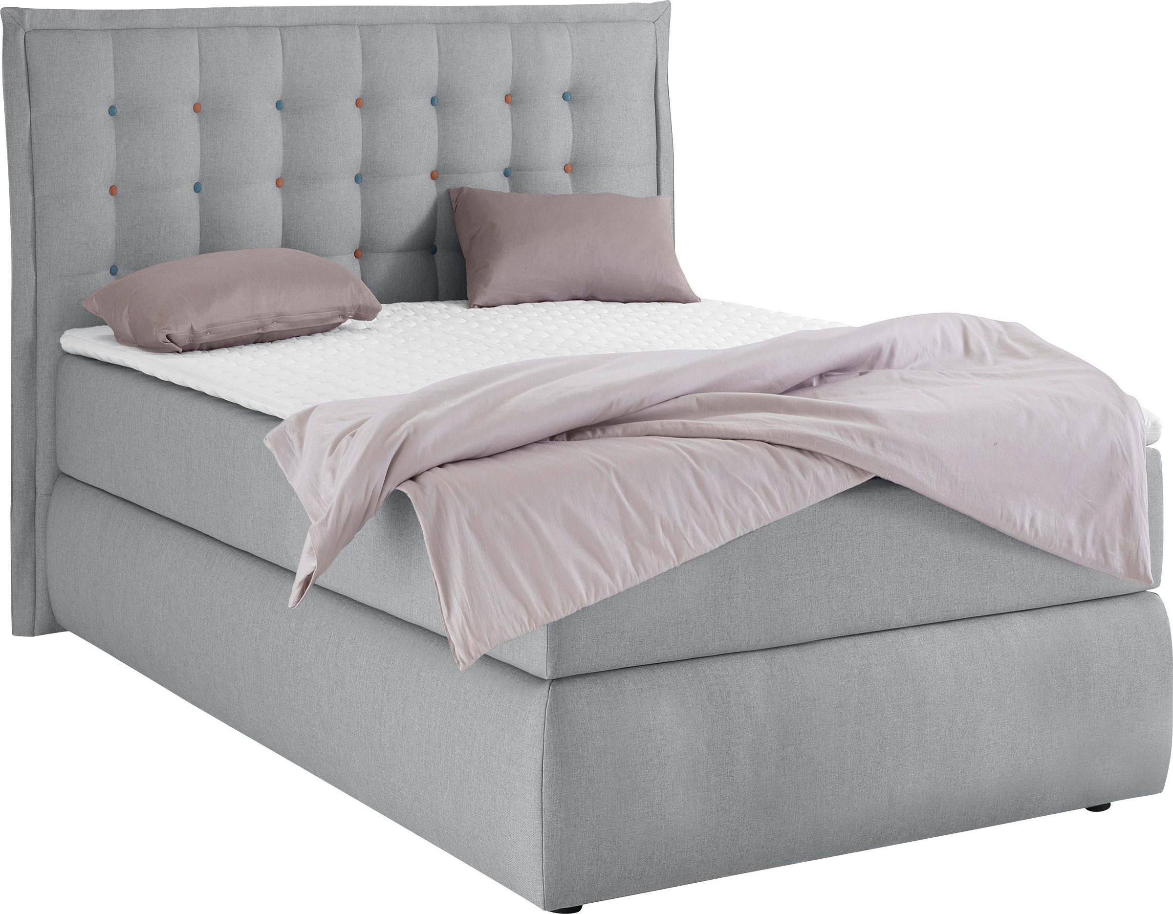 Home affaire Boxspringbett "Sagres" Kopfteil mit 2farbiger Flatterbiese und günstig online kaufen