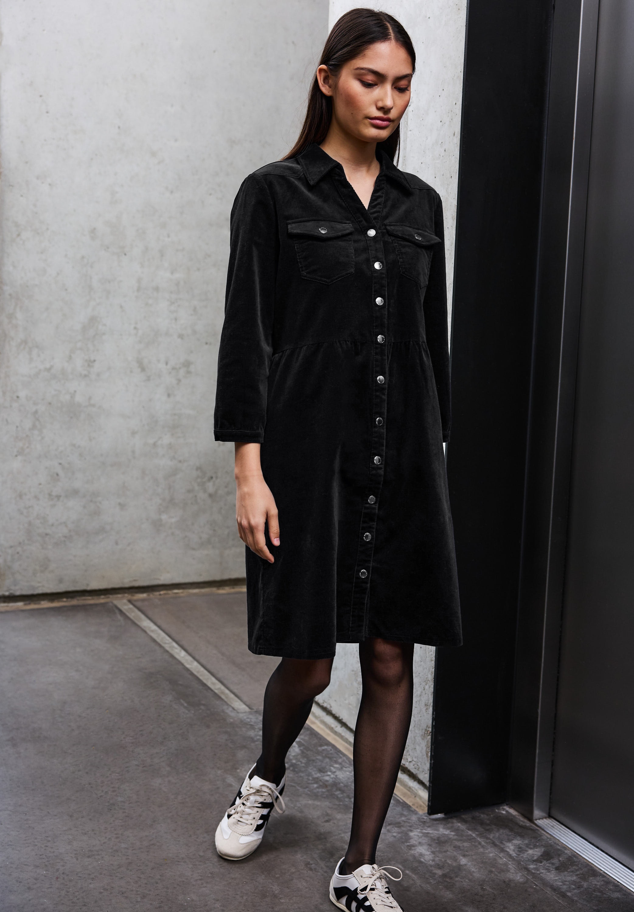 STREET ONE STUDIO Midikleid Ohne Taschen mit Knopfleiste