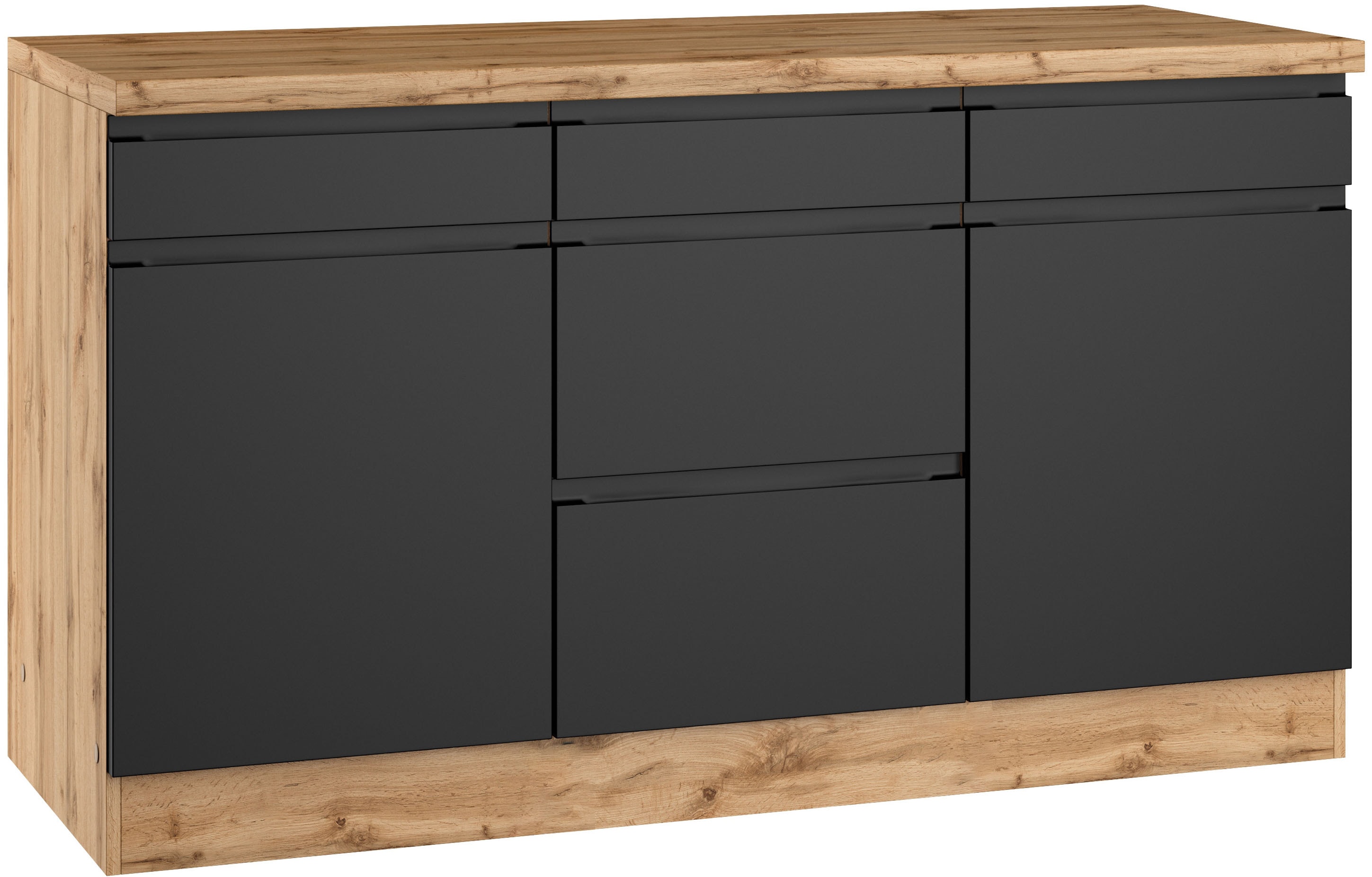 KOCHSTATION Unterschrank "KS-Virginia,neu in verbesserter Ausführung" Breite 150 cm, 2 Türen, 3 Schubkästen, 2 Auszüge