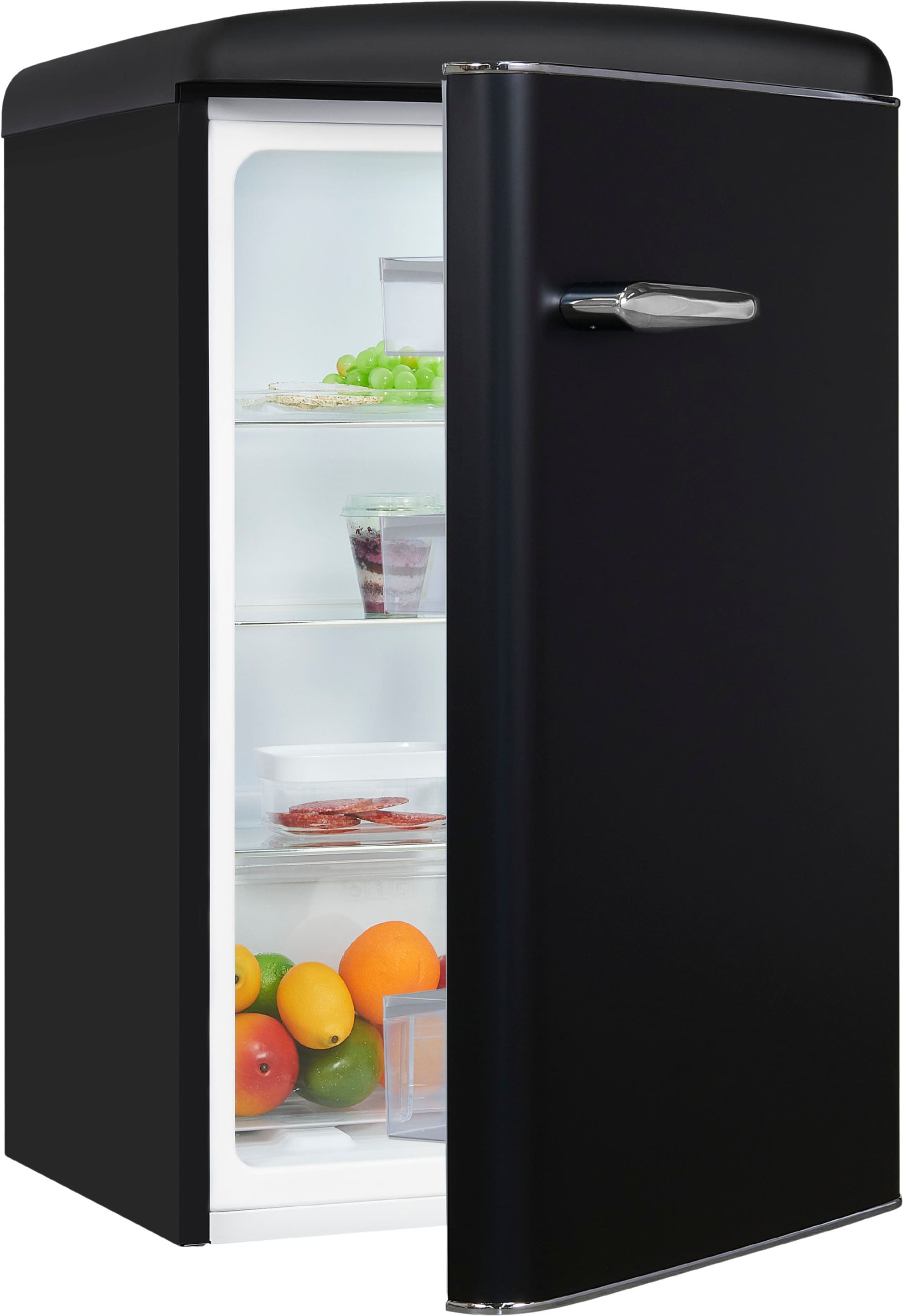 exquisit »RKS120-V-H-160C mattschwarz« 89,5 cm hoch 54,5 cm breit LED-Beleuchtung, verstellbare Glasböden, Retro-Design