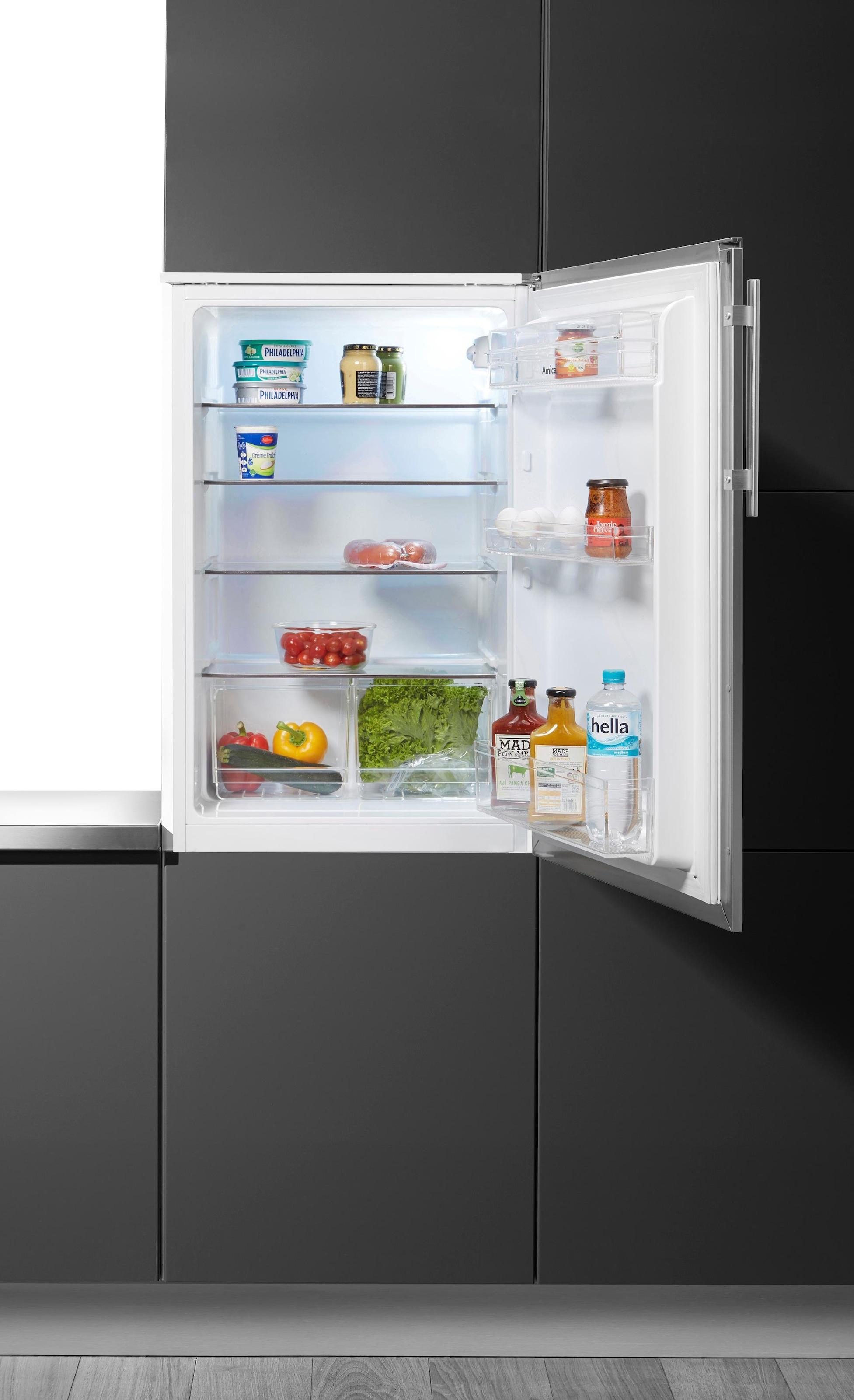 Amica Einbaukühlschrank »EVKS 351 190 E«, EVKS 351 190 E, 87,5 cm hoch, 56 cm breit, mit Edelstahltür