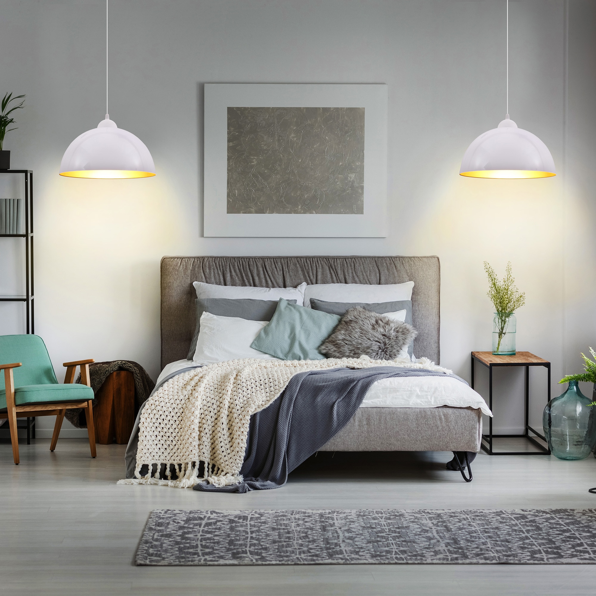 B.K.Licht Pendelleuchte »Auriga«, 2 flammig, Leuchtmittel E27 | ohne Leuchtmittel, Design Hängelampe Hängeleuchte weiß-gold Wohnzimmer Esszimmer E27