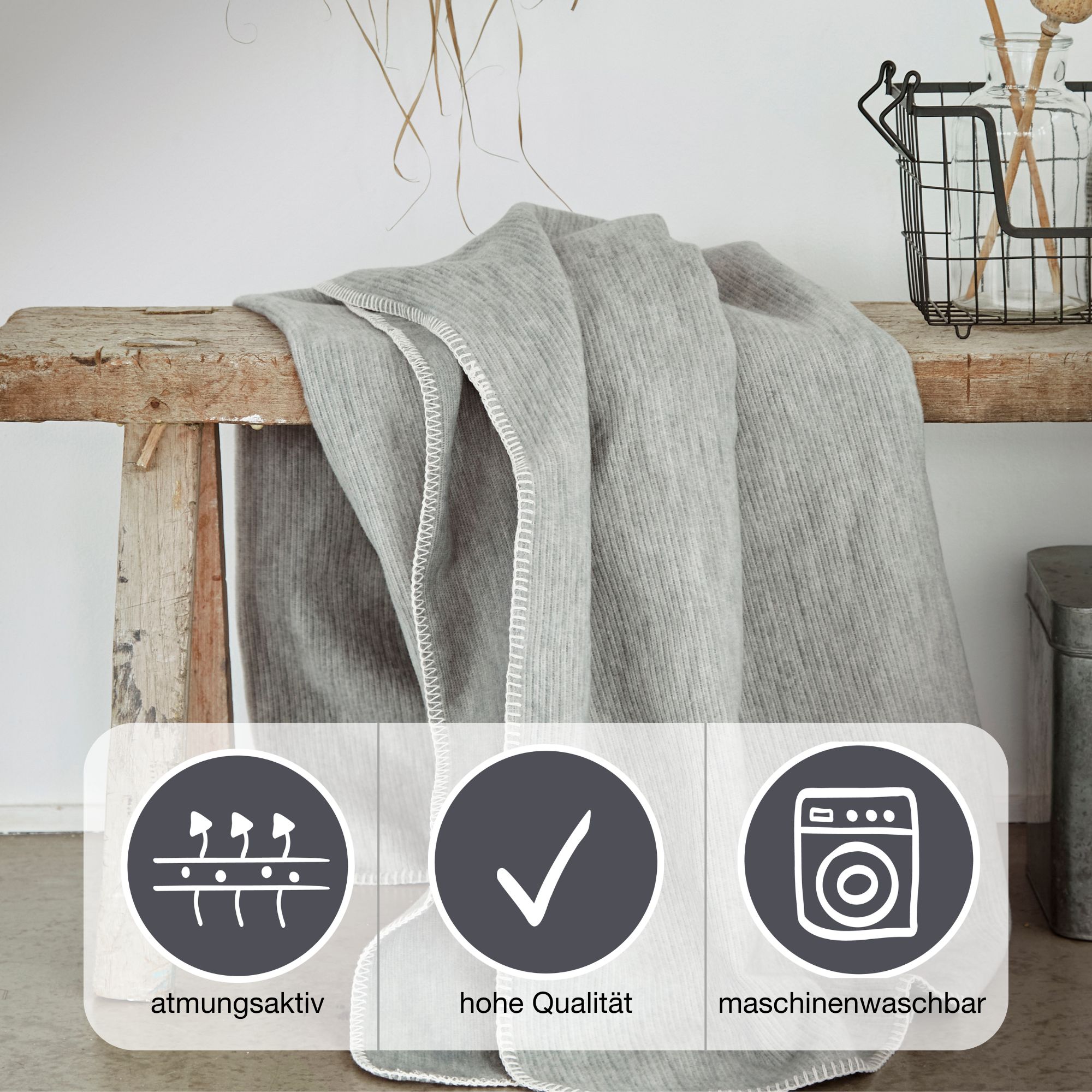 Thumbnail - IBENA Wohndecke "Wohndecke Lausanne" in schlichtem Melange-Look