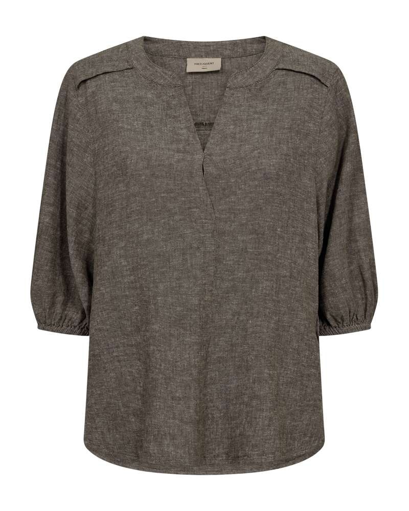 Freequent Schlupfbluse "Fqlava-Blouse" Melierte Sommerbluse Mit Leinen