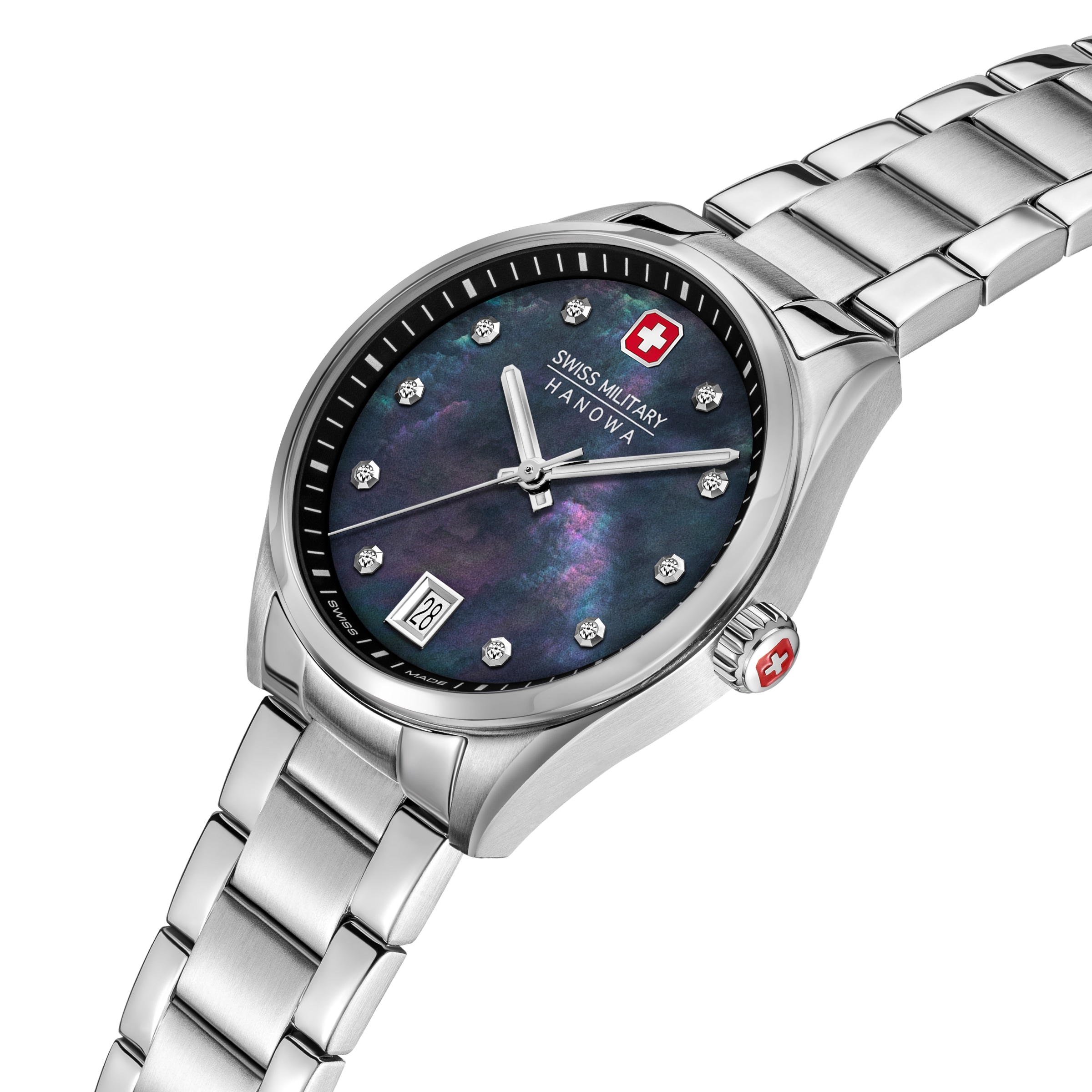 Swiss Military Hanowa Quarzuhr »Roadrunner Lady Sparkle« Armbanduhr, Damenuhr, Swiss Made, Edelstahlarmband, analog, Tag