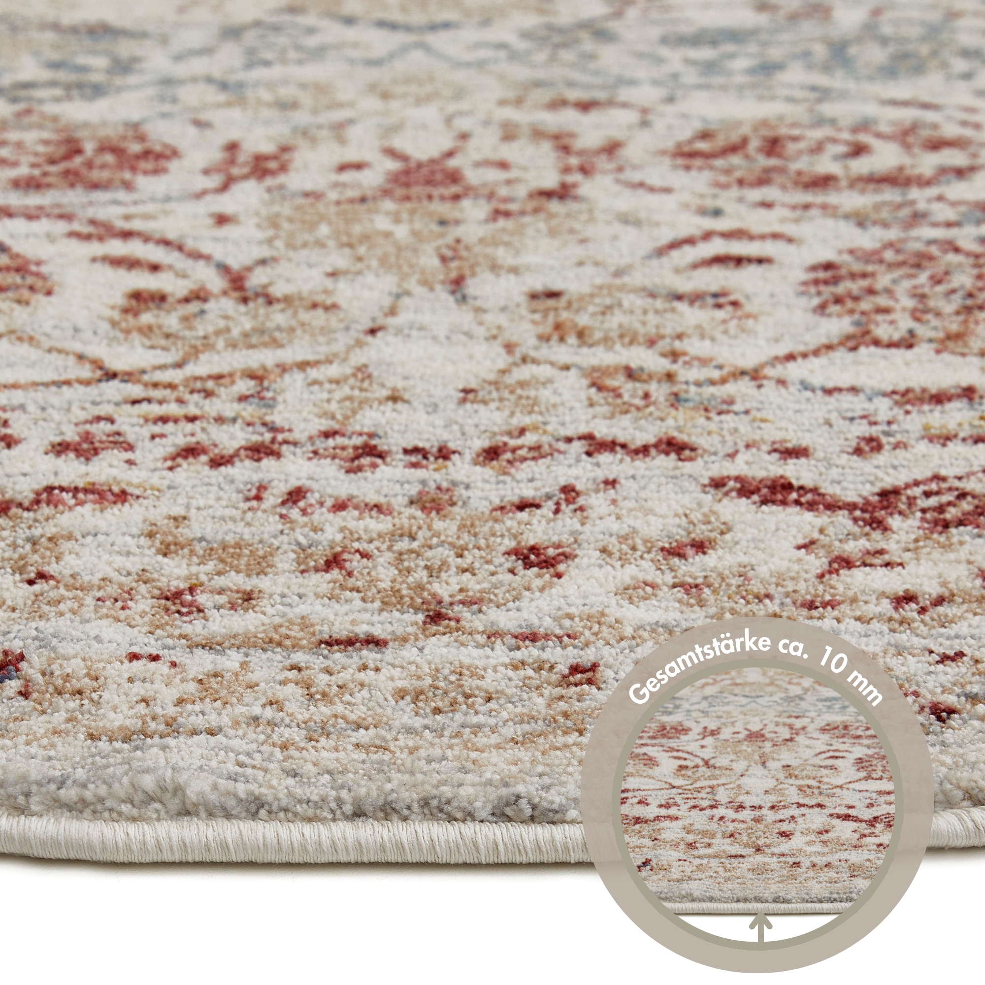 LUXOR living Teppich »Rocco«, rund, 11 mm Höhe, Vintage-Look, florales Design, Wohnzimmer, Schlafzimmer