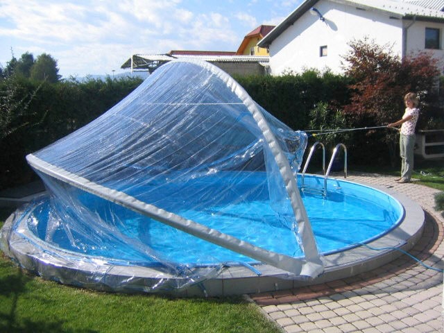 KWAD Rundpool »Design CABRIO DOME inkl. Abdeckung zur Reduzierung des Pflegeaufwandes« 5-tlg., Höhe: 130 cm, graue Innenfolie, inkl. Sicherheitsleiter