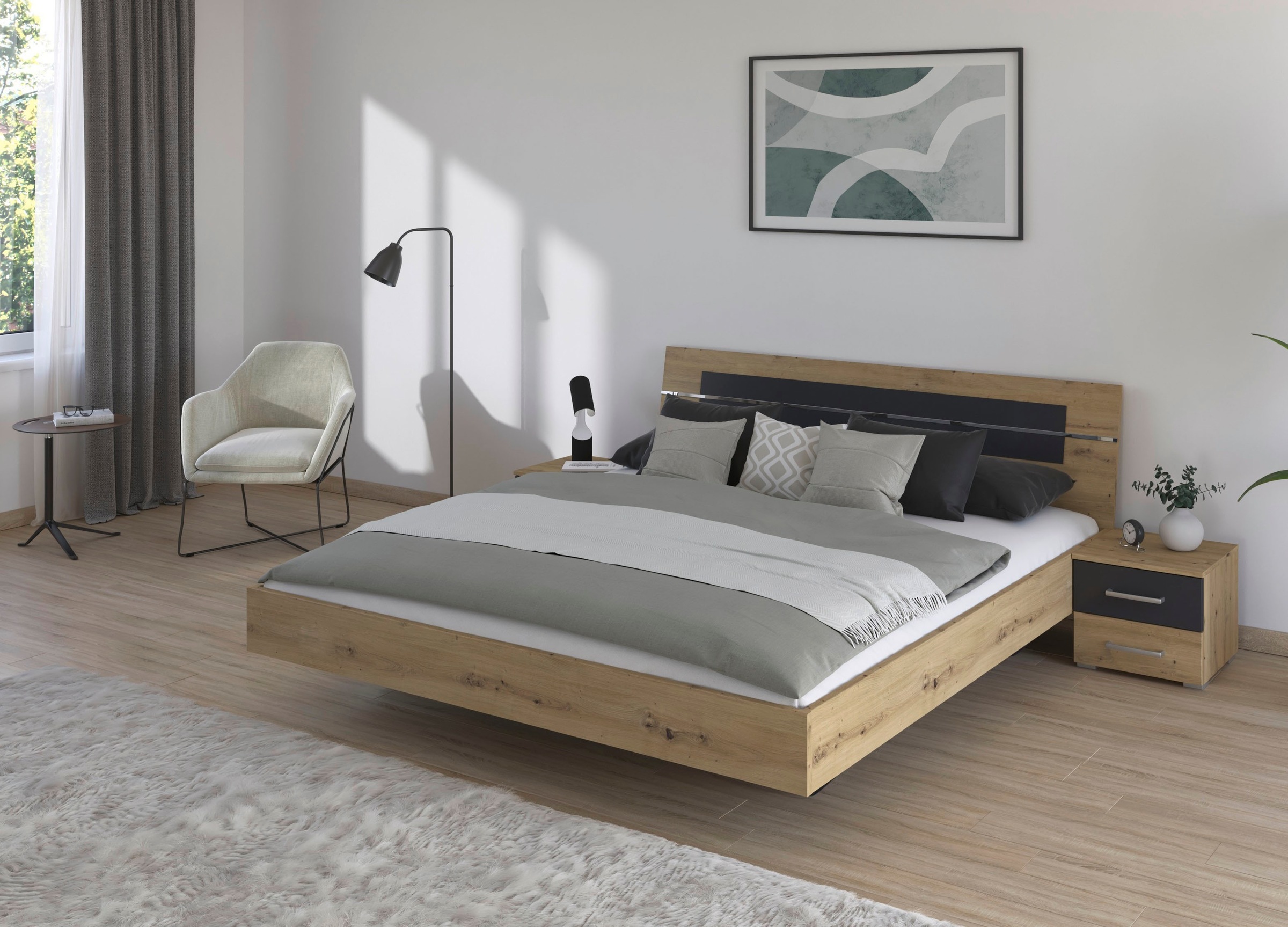 Thumbnail - rauch Bettanlage "Doppelbett Futonbett BURANO in schwebender Optik", (Set, 3 tlg.), und abgesetztem Kopfteil mit 2 Nacht...