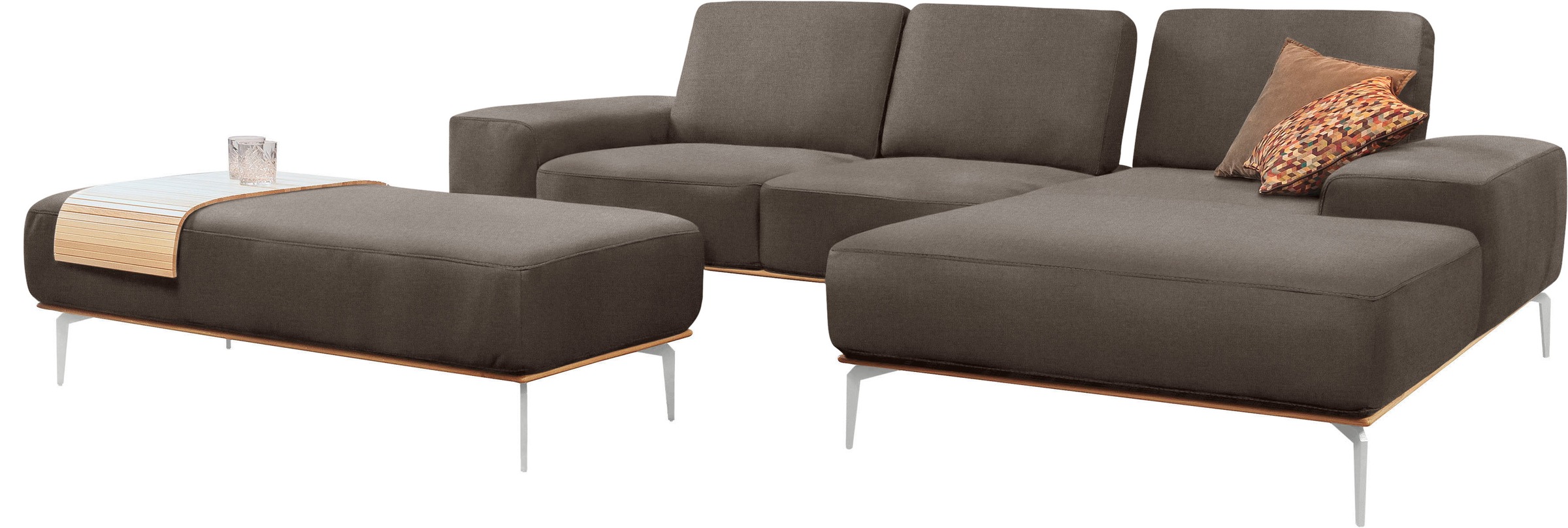 Thumbnail - W.SCHILLIG Ecksofa "run, Designsofa mit tollem Sitzkomfort, L-Form" mit elegantem Holzsockel, Füße in Chrom glänzend, Br...