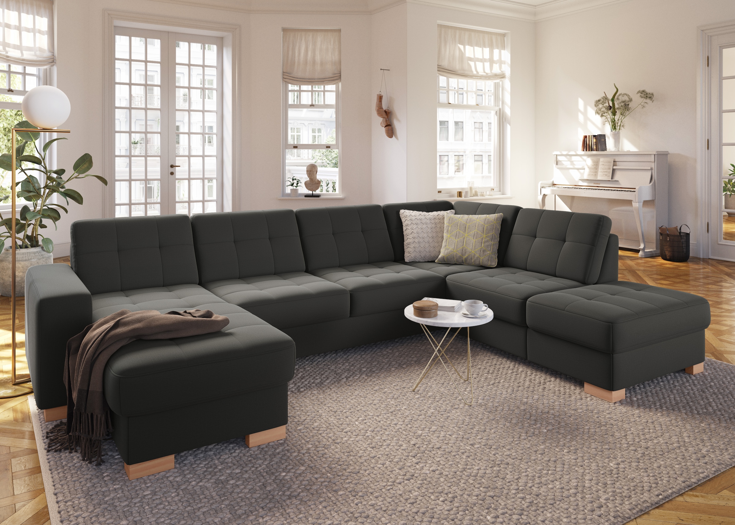 Wohnlandschaft SIT & MORE, B:312cm H:82cm T:213cm, grau, Sofas, "Quincy U-Form", wahlweise mit Schlaffunktion und Bettkasten