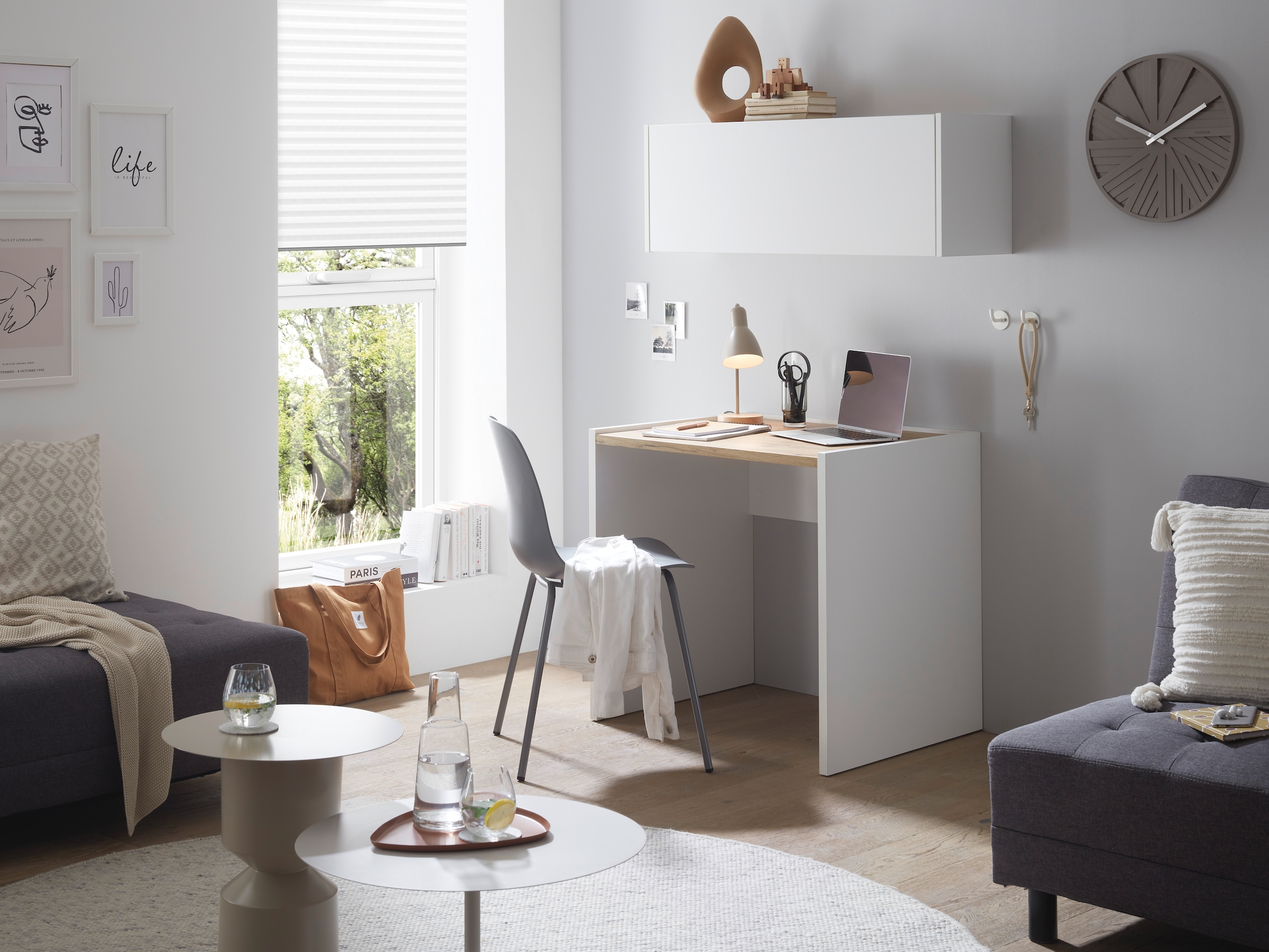 INOSIGN Büromöbel-Set »CITY/GiRON, modernes Design, Homeoff., Büro in zwei Farben/Wotan Eiche«, (Set, 2 tlg.), enthält Hängeschrank, Schreibtisch, wohnliches Home Office