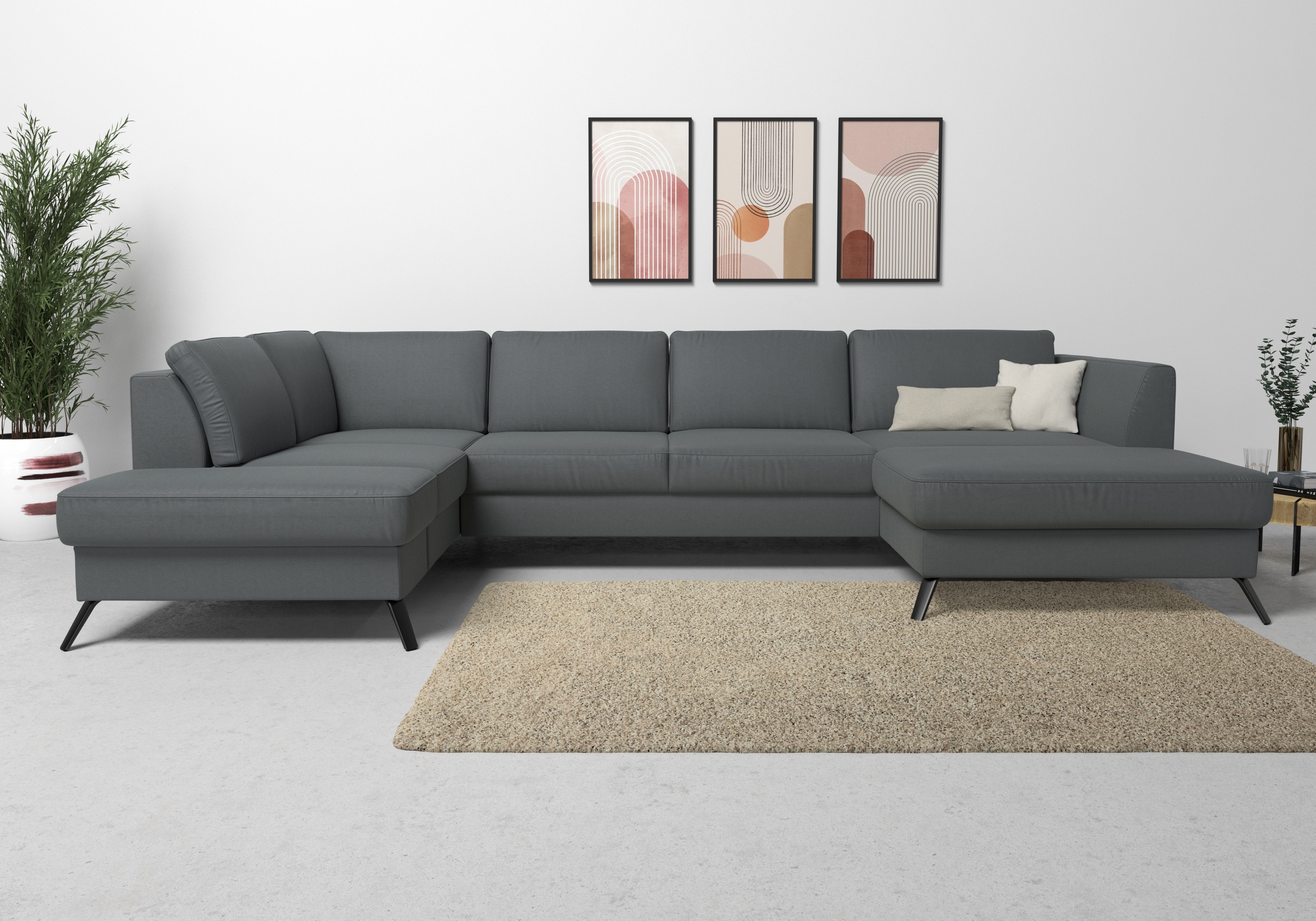 sit&more Wohnlandschaft "Olsen U-Form" inklusive Sitztiefenverstellung, optional Schlaffunktion, 15cm hoch