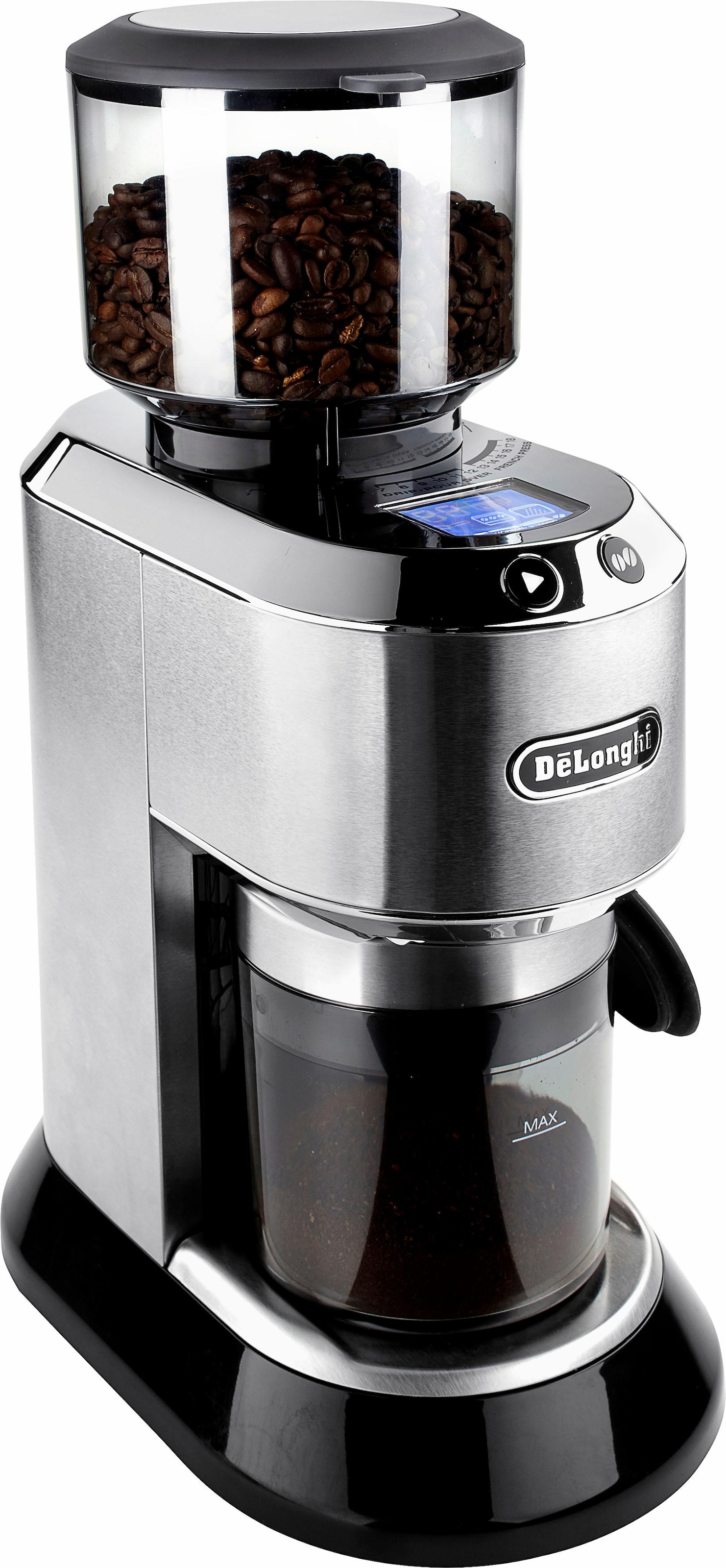 DeLonghi Kaffeemühle "Dedica KG521.M", 150 W, Kegelmahlwerk, 350 g Bohnenbehälter, inkl. Siebträgeradapter