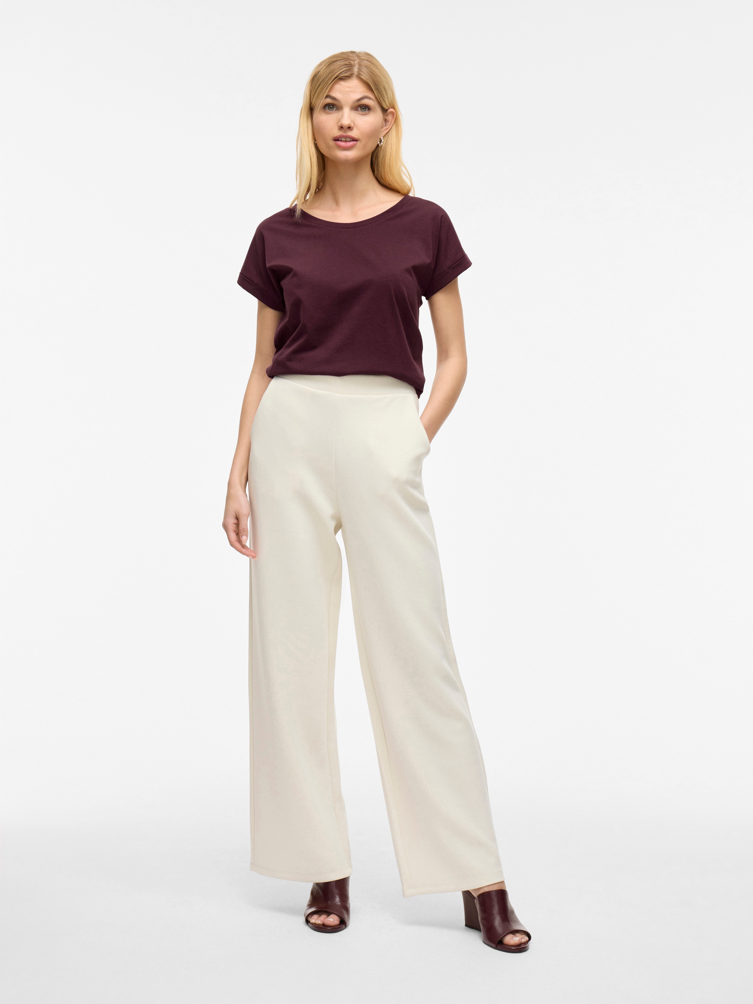 Vila Rundhalsshirt »VIDREAMERS NEW PURE T-SHIRT/SU-NOOS«, Basic Damen-T-Shirt mit Rundhalsausschnitt und umgeschlagenen Ärmeln