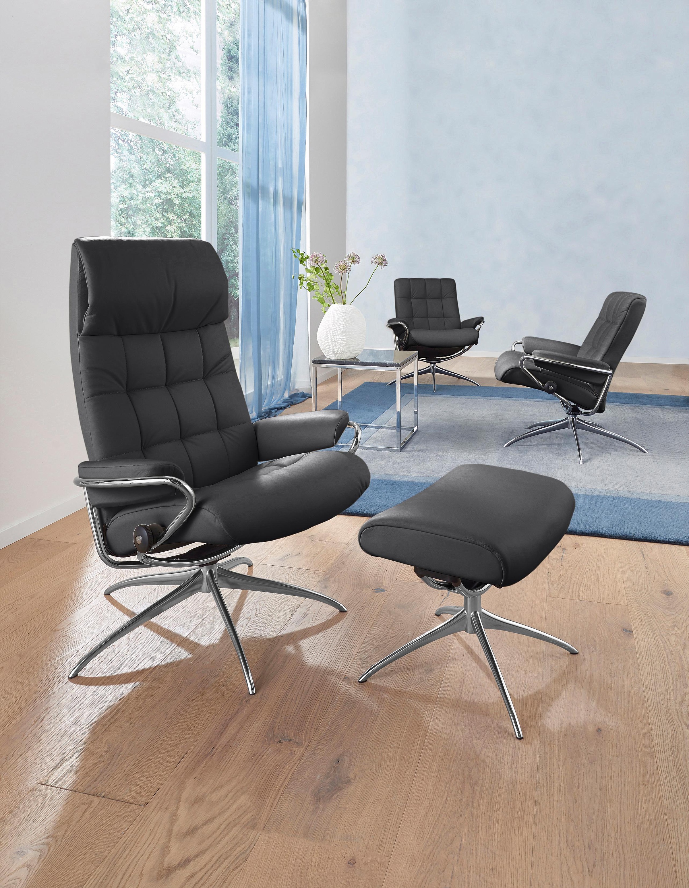 Stressless® Relaxsessel »London«, (Set, Relaxsessel mit Hocker), mit Hocker, High Back, mit Star Base, Gestell Chrom