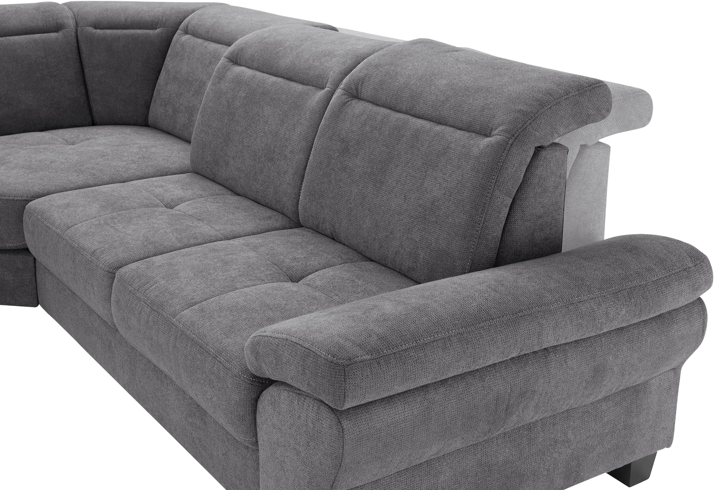 Places of Style Ecksofa »Cornwall L-Form«, incl. Sitztiefenverstellung, mit Bettfunktion und Kopfteilverstellung