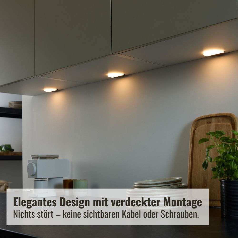 LOEVSCHALL Unterschrankleuchte "Polaris Set in versch. Varianten, Unterbauleuchte, Unterschrankleuchte", schwarz, H: 0,65cm, 5 Set, Leuchten, Bewegungsmelder, LED integriert, Warmweiß, eingebaute Sensorfunktion 3