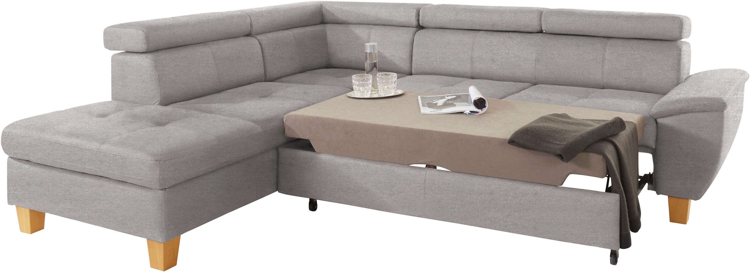 exxpo - sofa fashion Ecksofa »Enya, aufwendige Detailverarbeitung, hoher Sitzkomfort, bequem, L-Form«, mit Kopfteilverstellung, wahlweise Bettfunktion u. Bettkasten