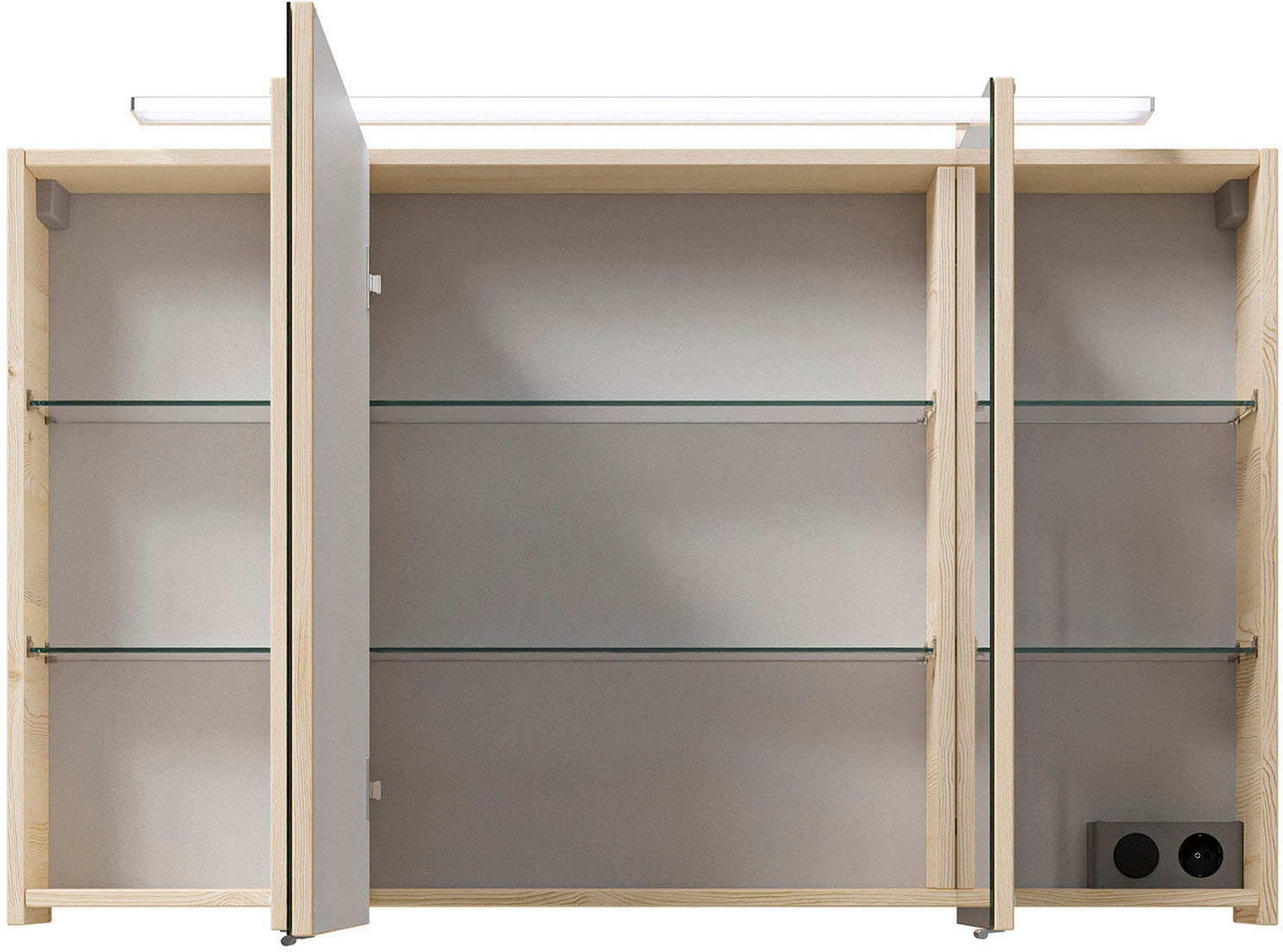 Saphir Badmöbel-Set »Serie 6025 2-teilig Mineralmarmor-Waschtisch mit LED-Spiegelschrank«, (2 St.), Waschplatz 117cm breit, 2 Schubladen, 3 Spiegel-Türen, inkl Türdämpfer