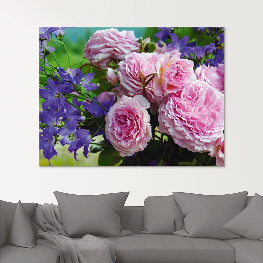 Artland Glasbild »Rosen und Glockenblumen«, Blumen, (1 St.)