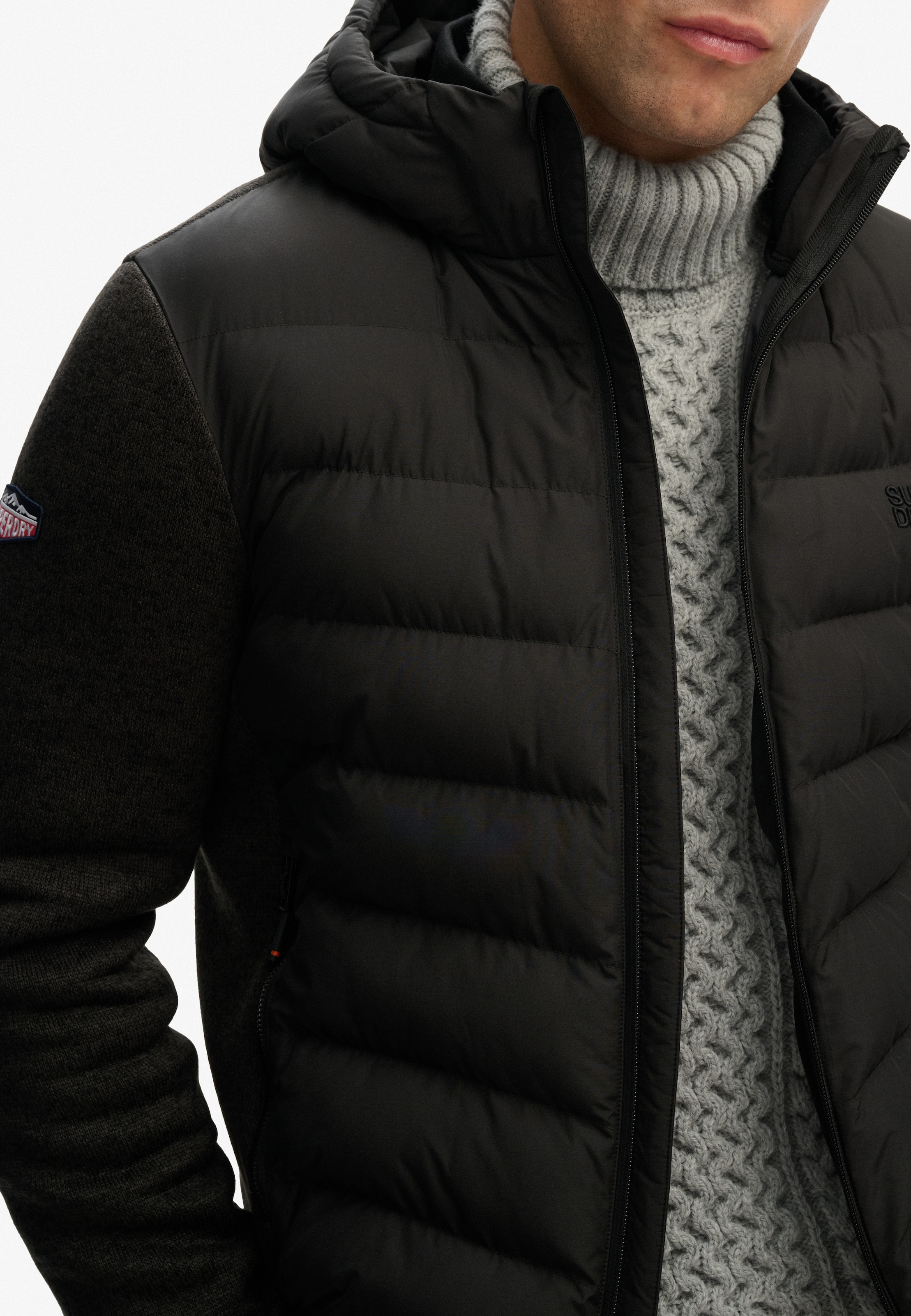 Superdry Steppjacke »HOODED STORM KNIT HYBRID JKT«, mit Kapuze