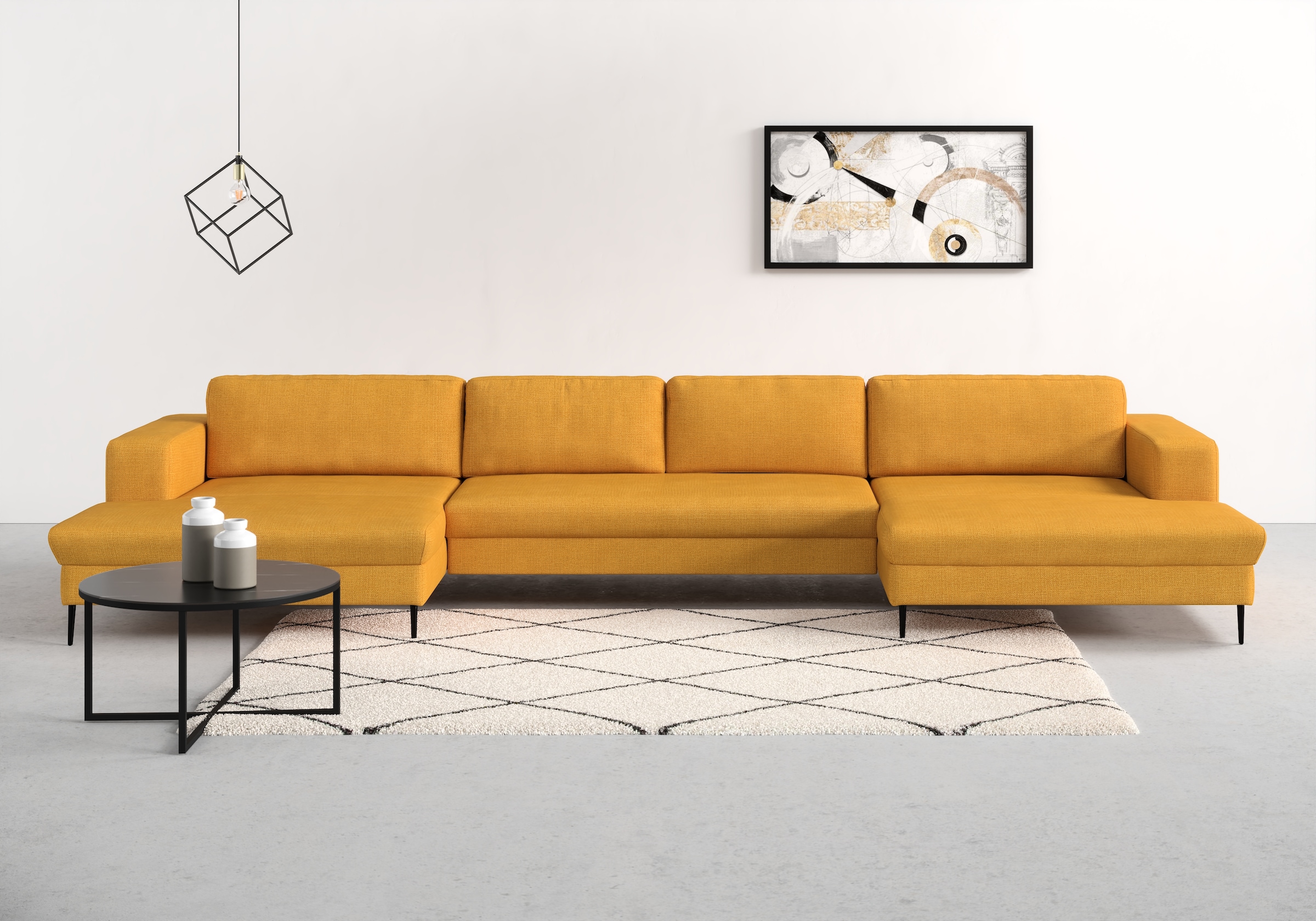 DOMO collection "Modica U-Form aktuelles, kubisches Design mit 2 Recamieren, viel Platz" XXL, auch in Cord, Fußhöhe passend für gängige Saugroboter